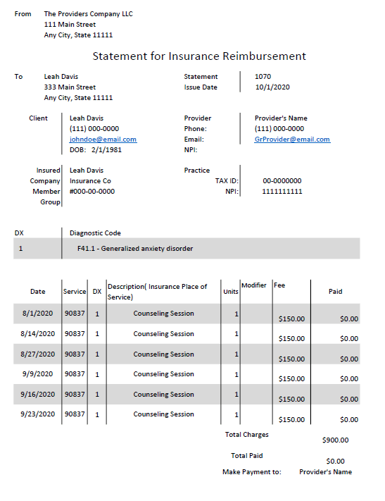 Physical Therapy Superbill Template