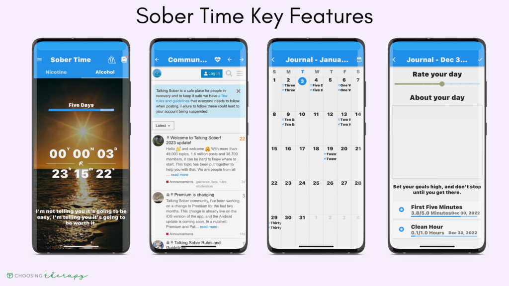 four images of Sober Time key features
