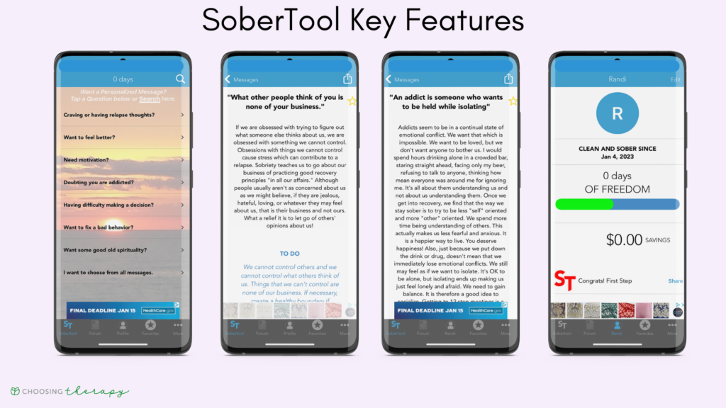 four images of SoberTool Key Features