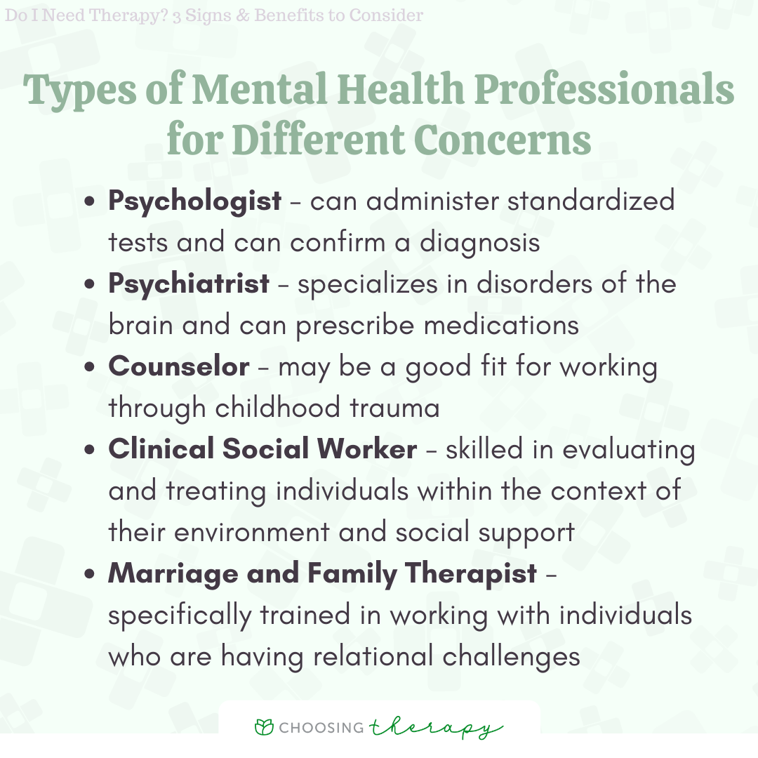 Types of Mental Health Professionals for Different Concerns