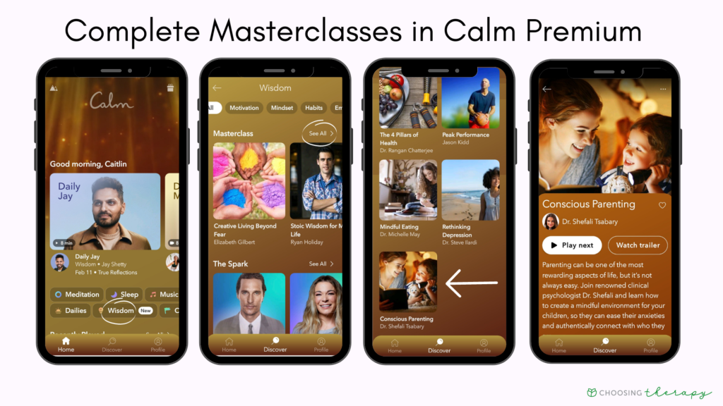 Calm App Review 2022 -- Image of the masterclasses in the Calm premium subscription
