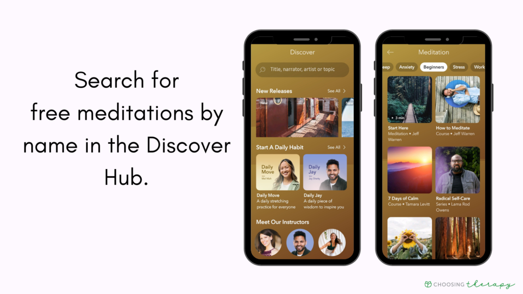 Calm App Review 2022 - Image of how to find the free meditations in the Calm app
