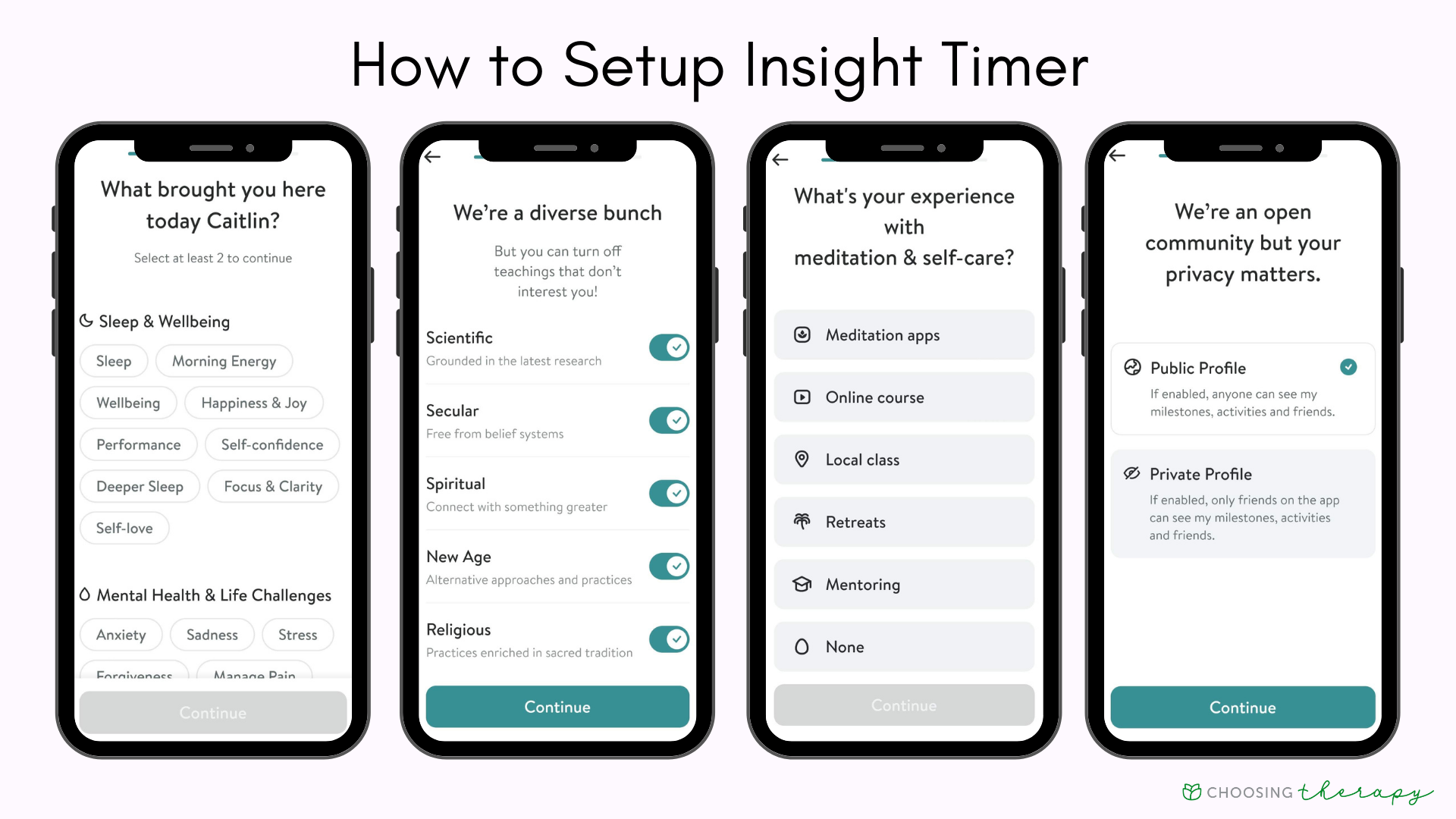 Insight Timer App Review 2022 - Image of How to Setup the Insight Timer