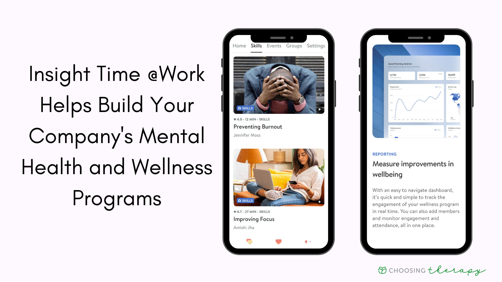 Insight Timer App Review 2022 - Image of Insight Timer at Work program for companies to help their employees mental health and wellness