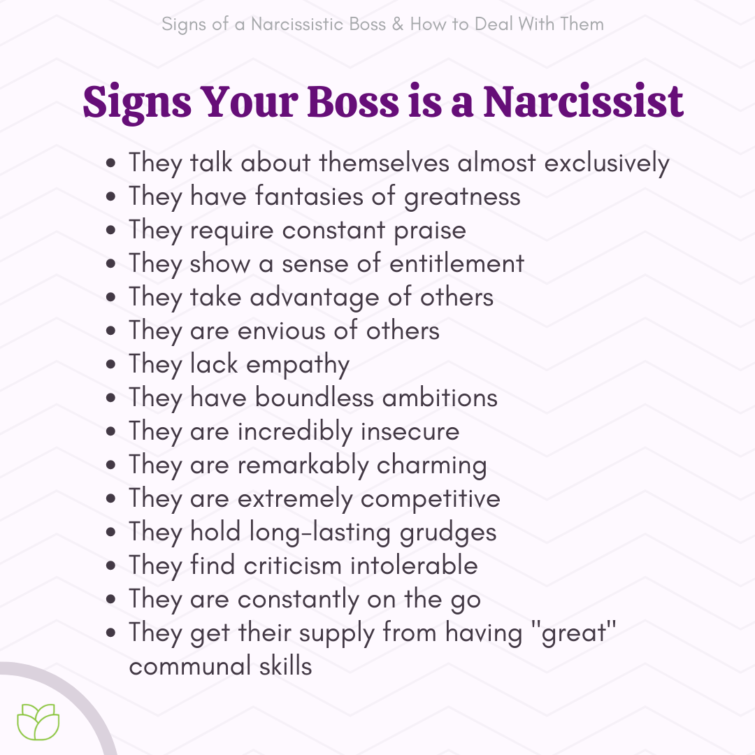 Mastery Faldgruber trug 15 Signs of a Narcissistic Boss & 10 Ways to Deal With Them