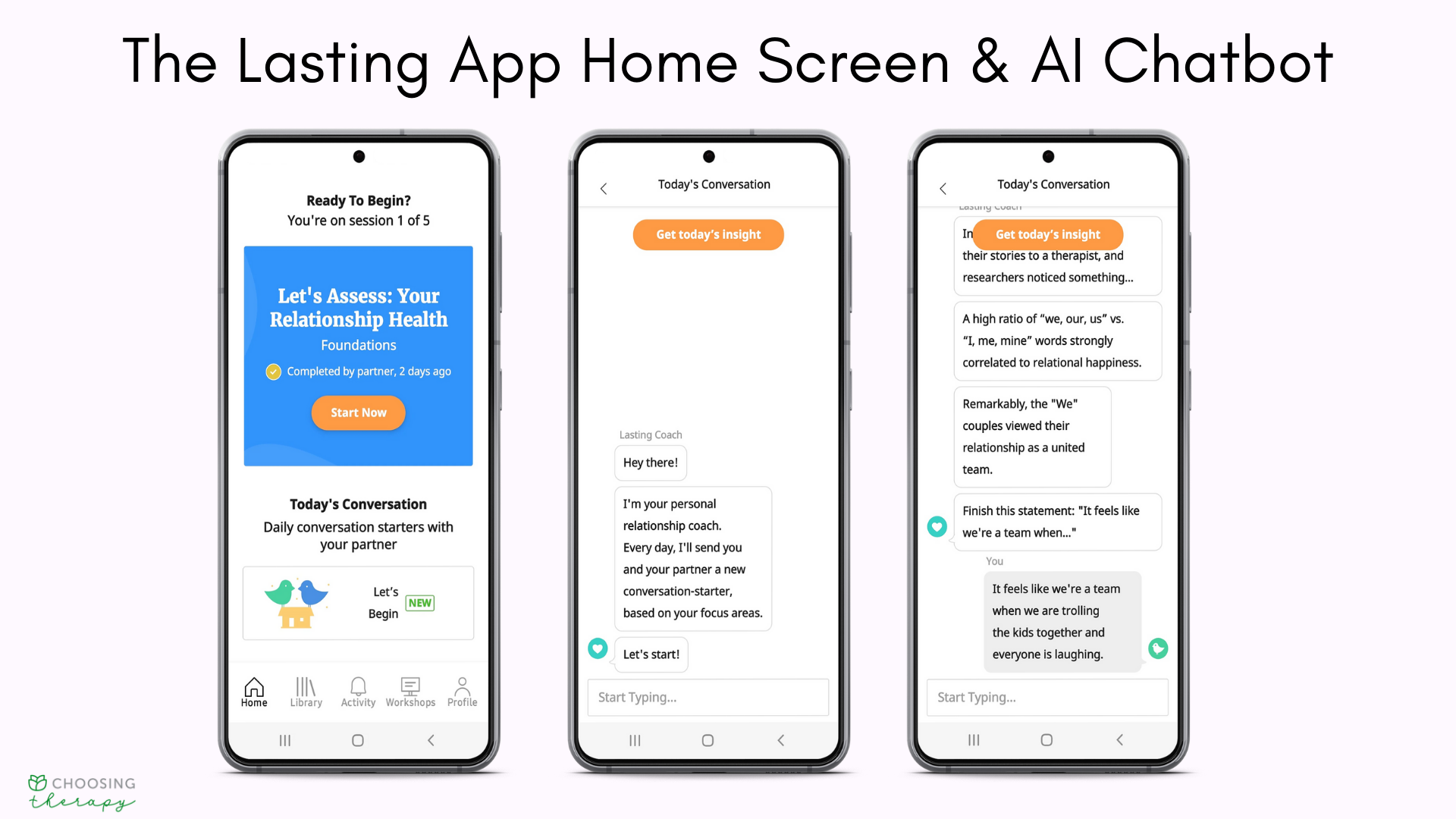 Lasting App Review 2022 - Image of the Lasting app home screen and ai chatbot