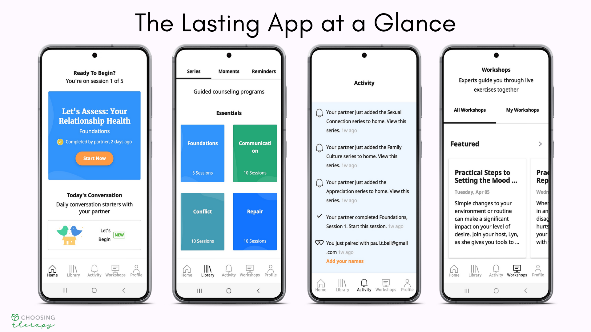 Lasting App Review 2022 - Image of the Lasting app main screens at a glance