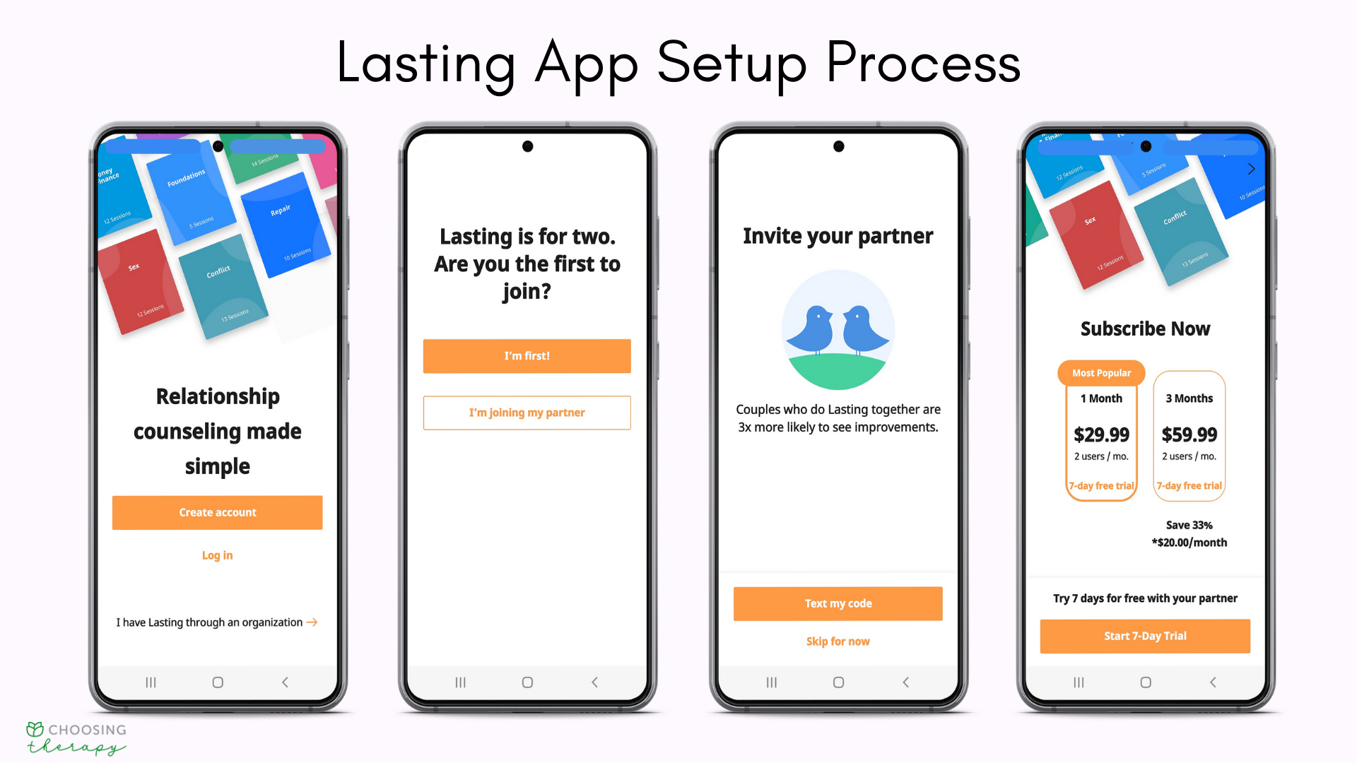 Lasting App Review 2022 - Image of the setup process with the Lasting app