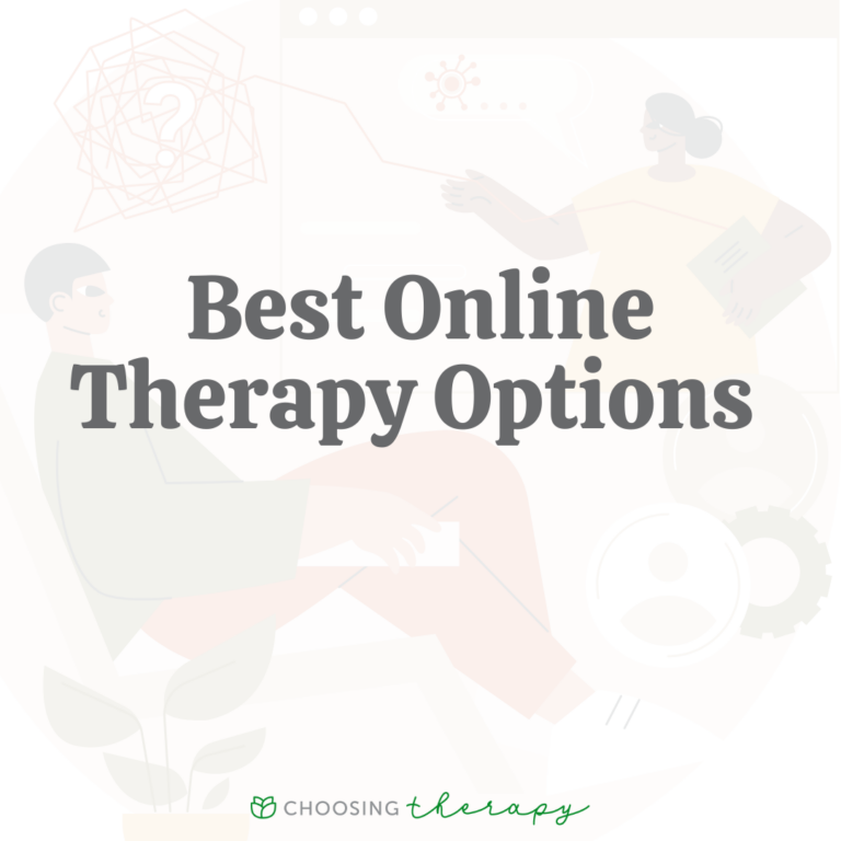 Image of two people talking in the background, the words say Best Online Therapy Options, there is a logo that says Choosing Therapy at the bottom