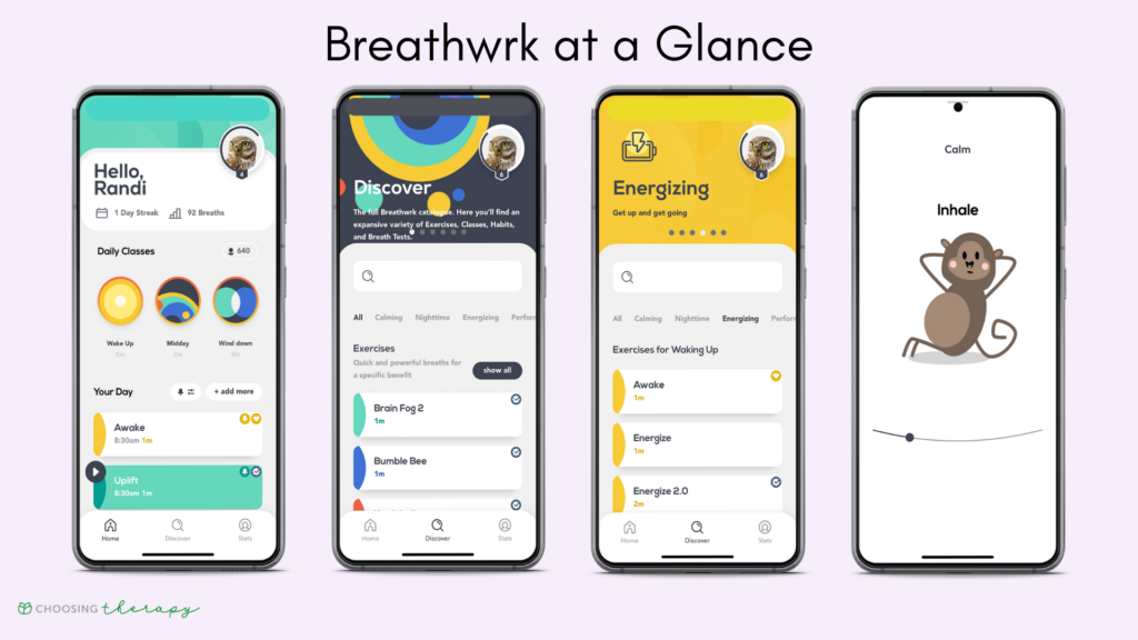Breathwrk App Review 2022 - four main images of the Breathwrk app