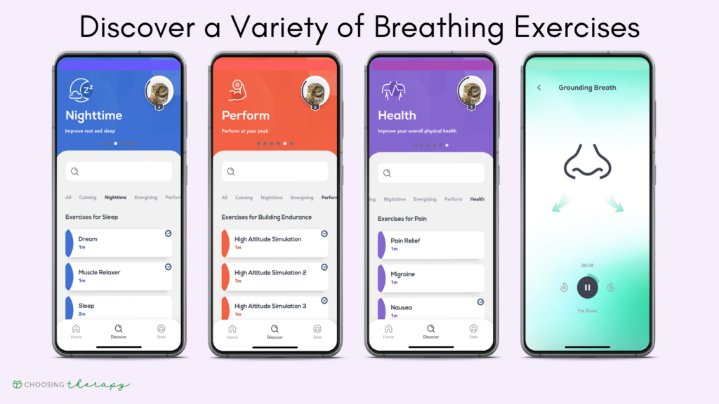 Breathwrk App Review 2022 - images of the variety of breathing exercises available