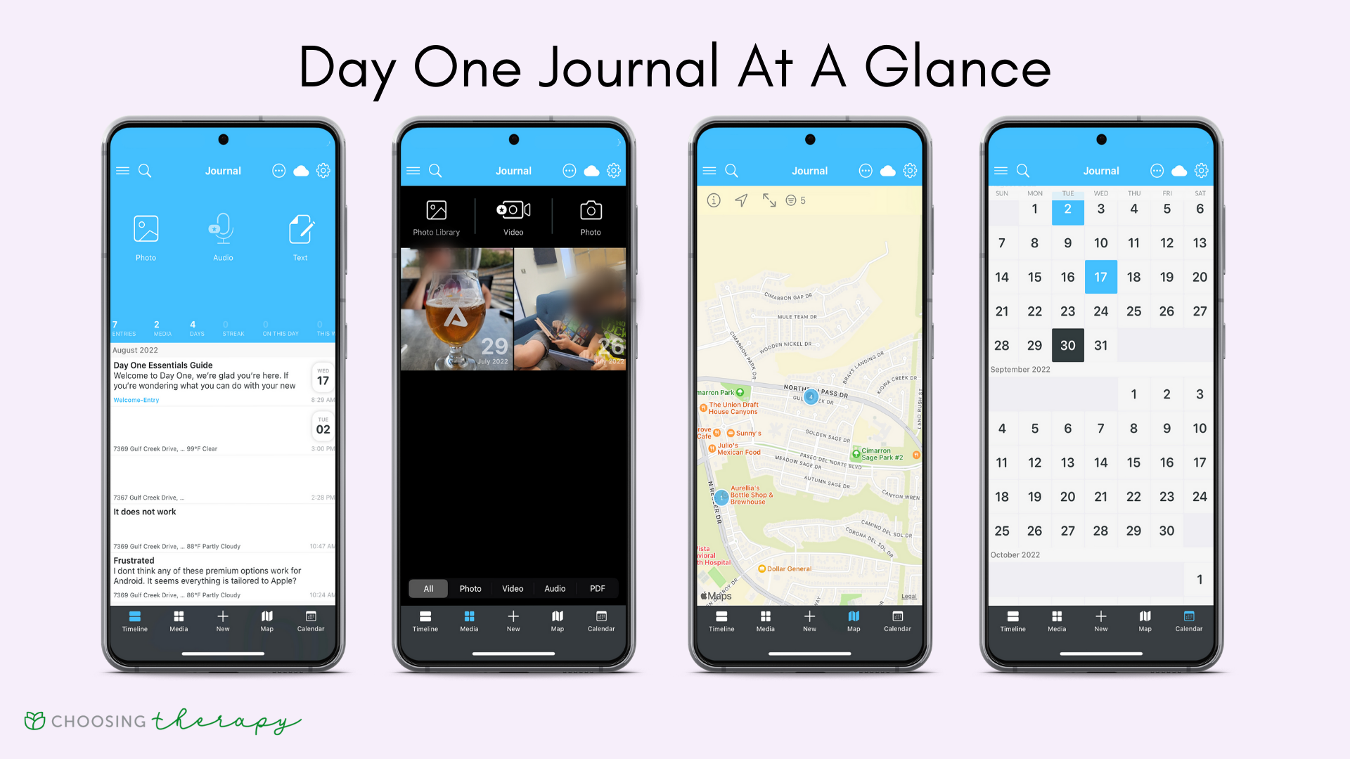 Day One Journal Image of the main functions in the Day One Journal app