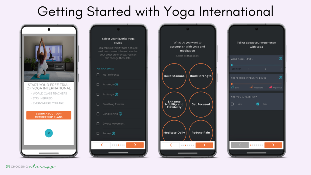 Yoga International App Review 2022 - images of how to get started with Yoga International