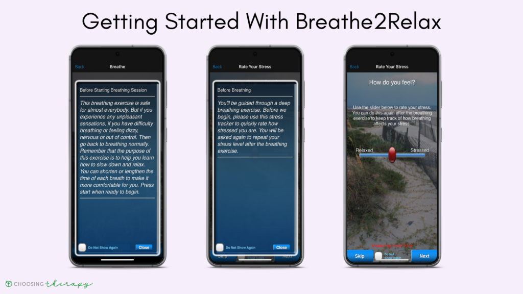 Breathe2Relax App Review 2022 - there images of how to start using the app