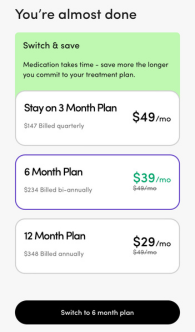 Screenshot of Hims price plans
