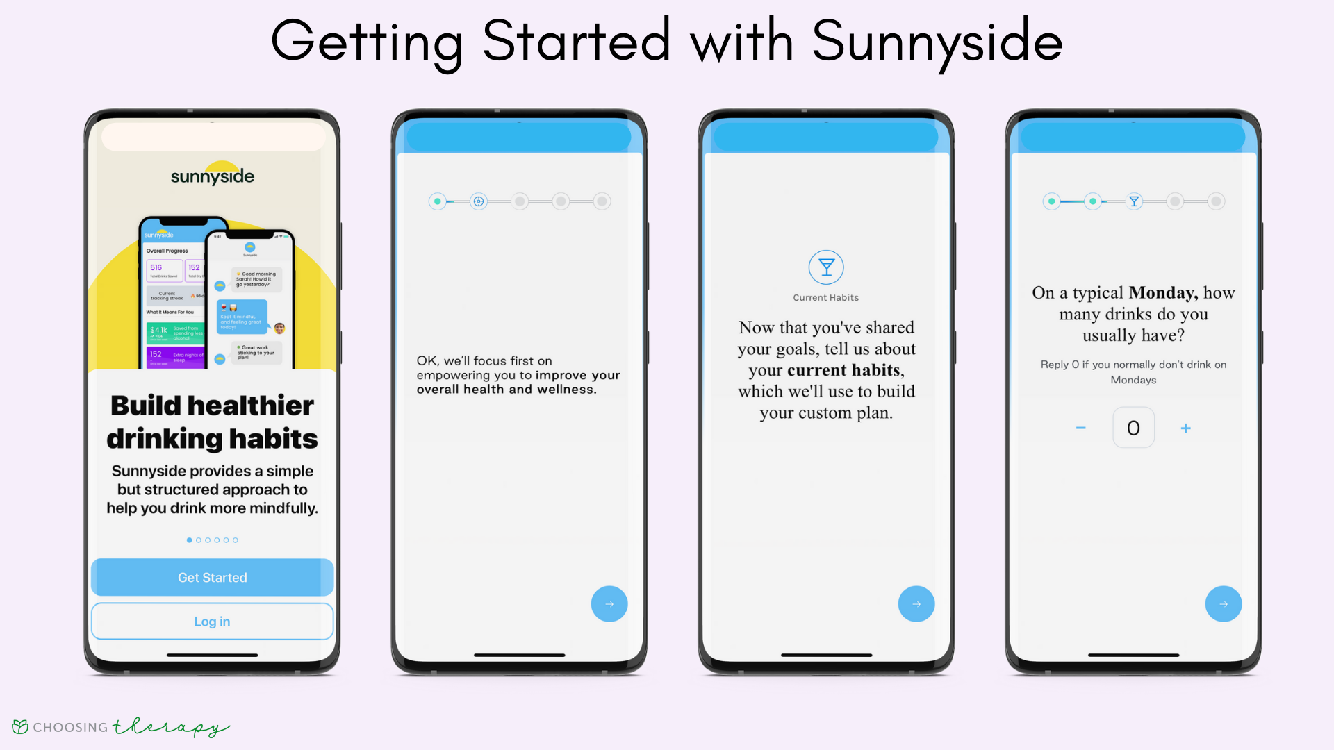 Sunnyside app review 2022 - four images of how to get started with the app
