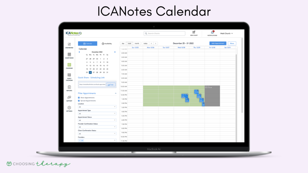 ICANotes calendar