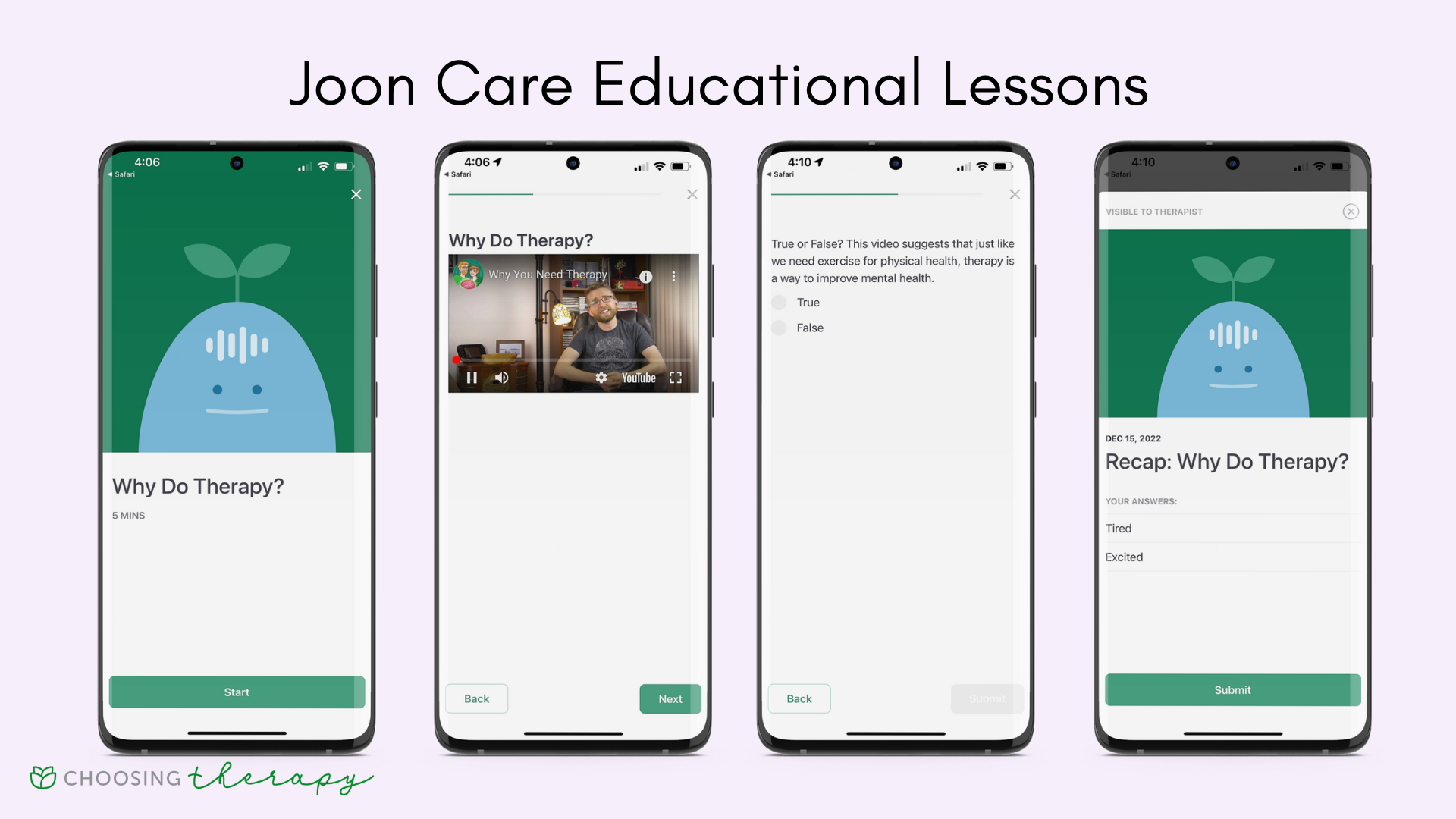 Joon Care Review 2023 - Image of the Joon Care self-care lessons and homework, featured is Why Do Therapy