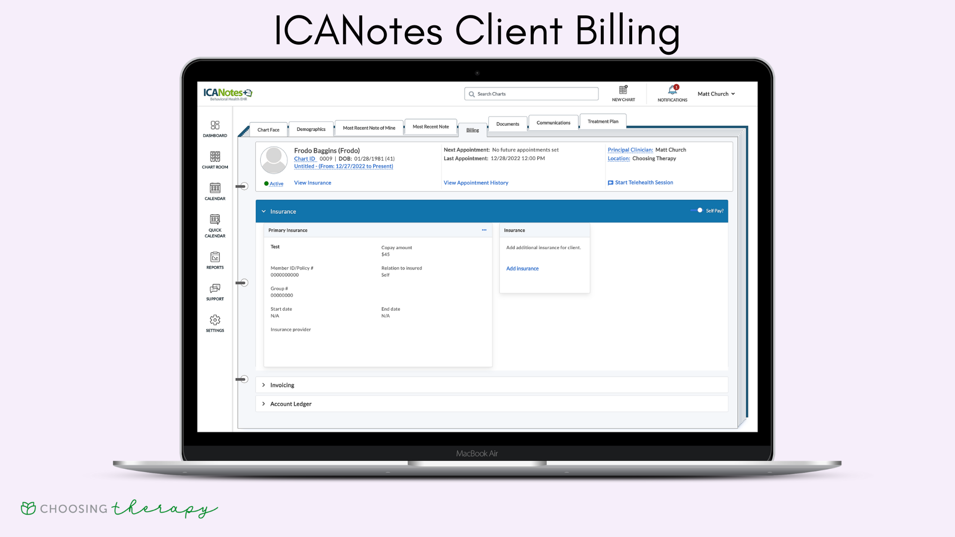Screenshot of ICANotes billing dashboard