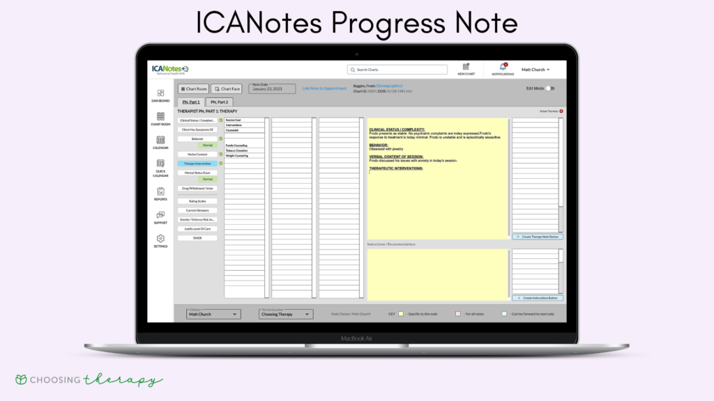 Screenshot of complete ICANotes note