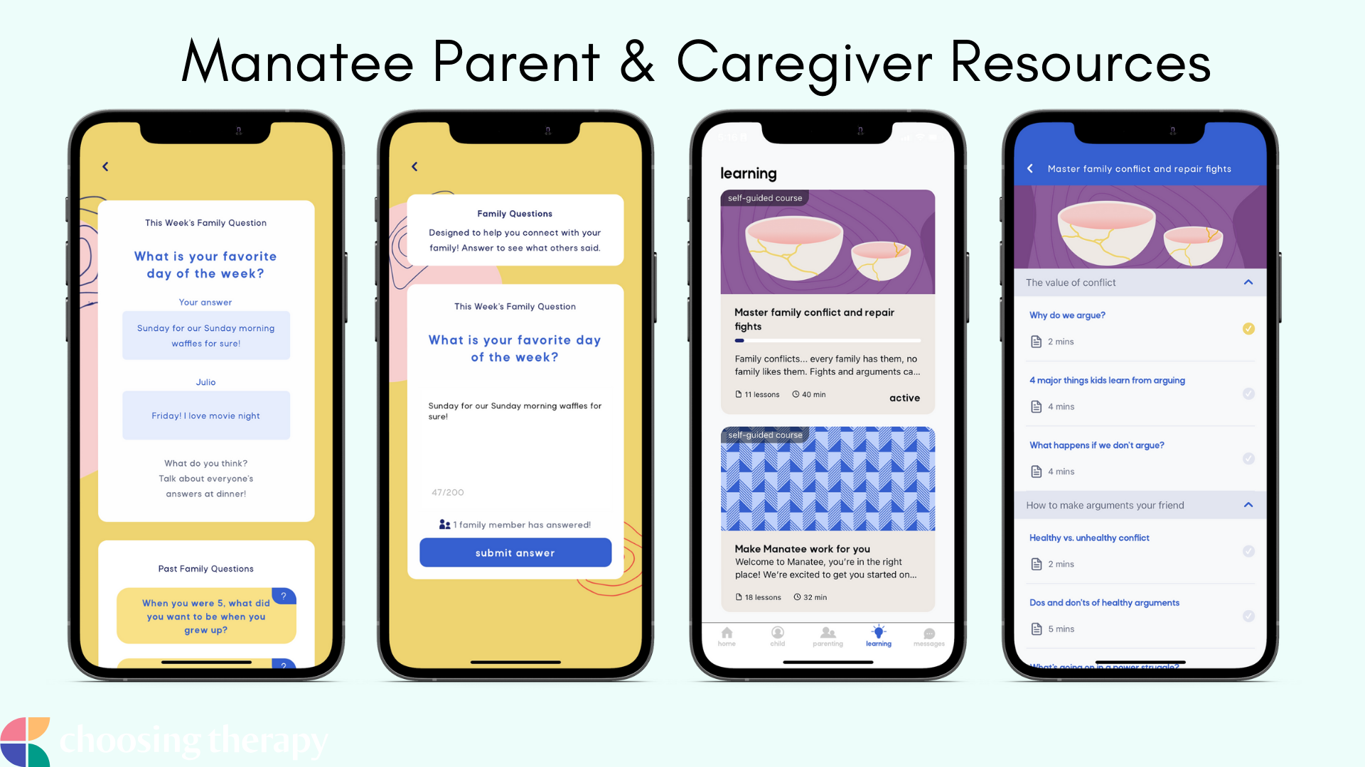 Image of the free parent & caregiver resources in the Manatee app