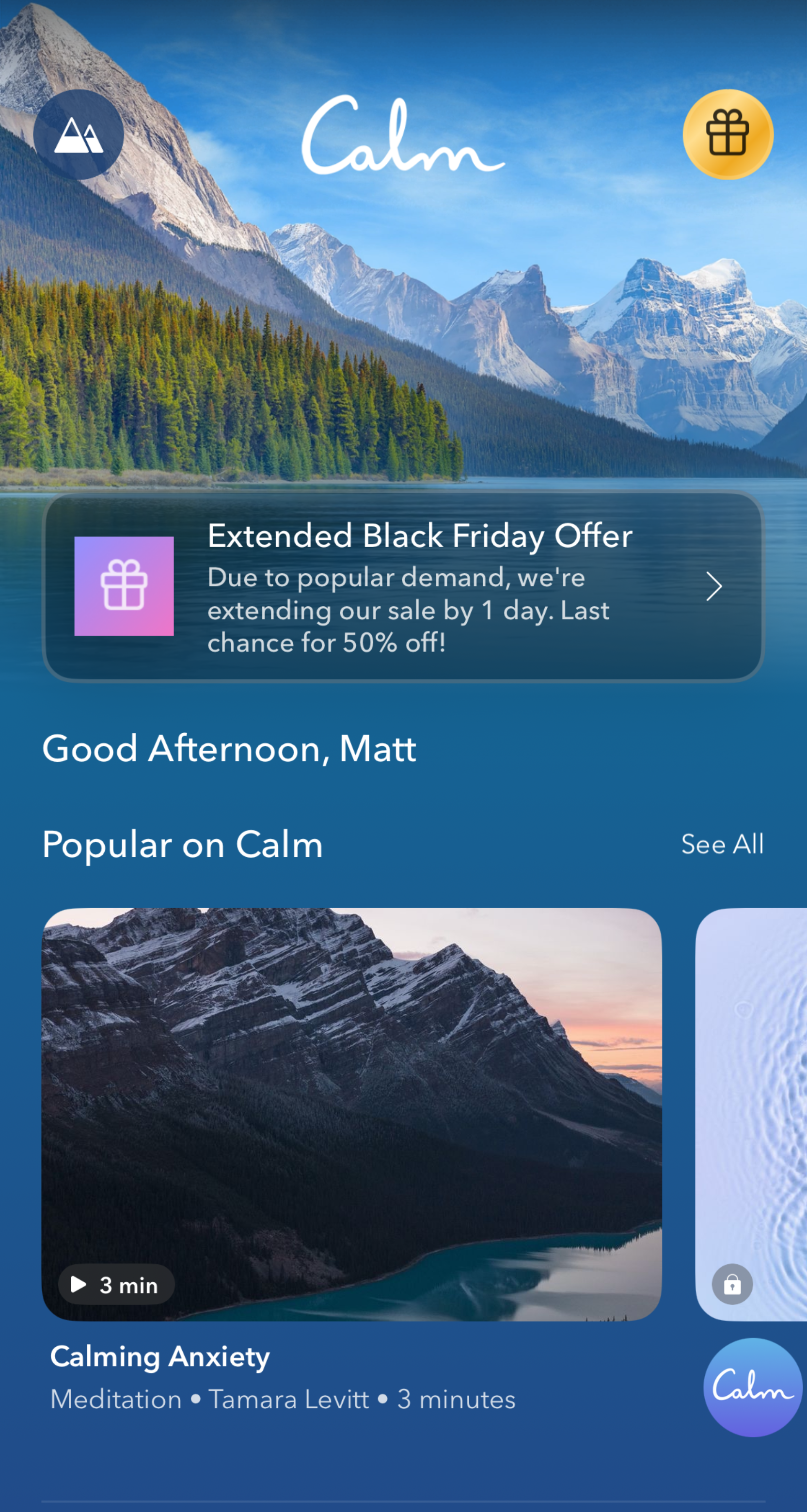 Image of Calm app homescreen