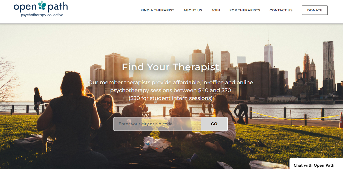 Open Path Collective’s Homepage helps you find your therapist