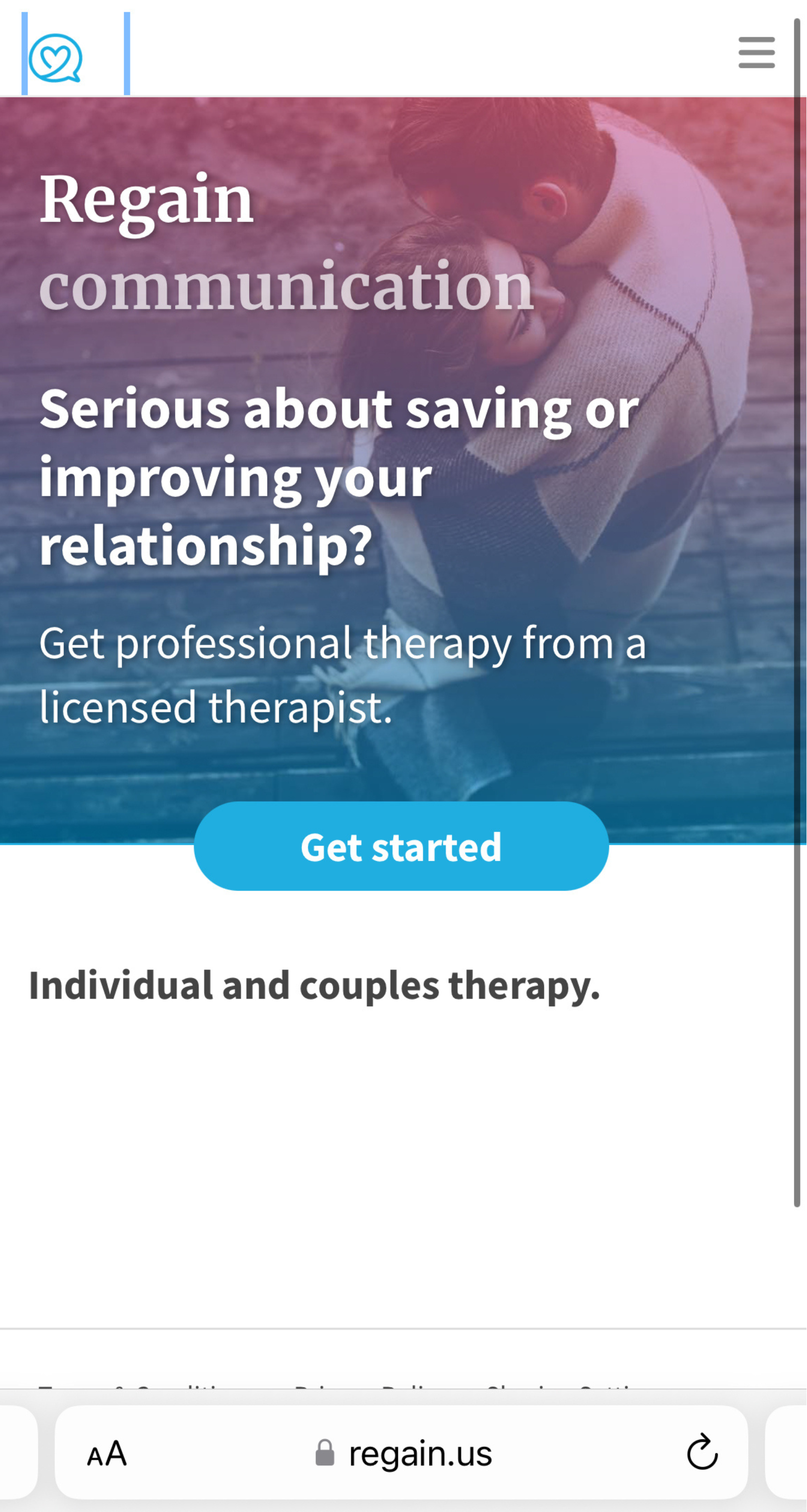 Regain Therapy Homepage and get started