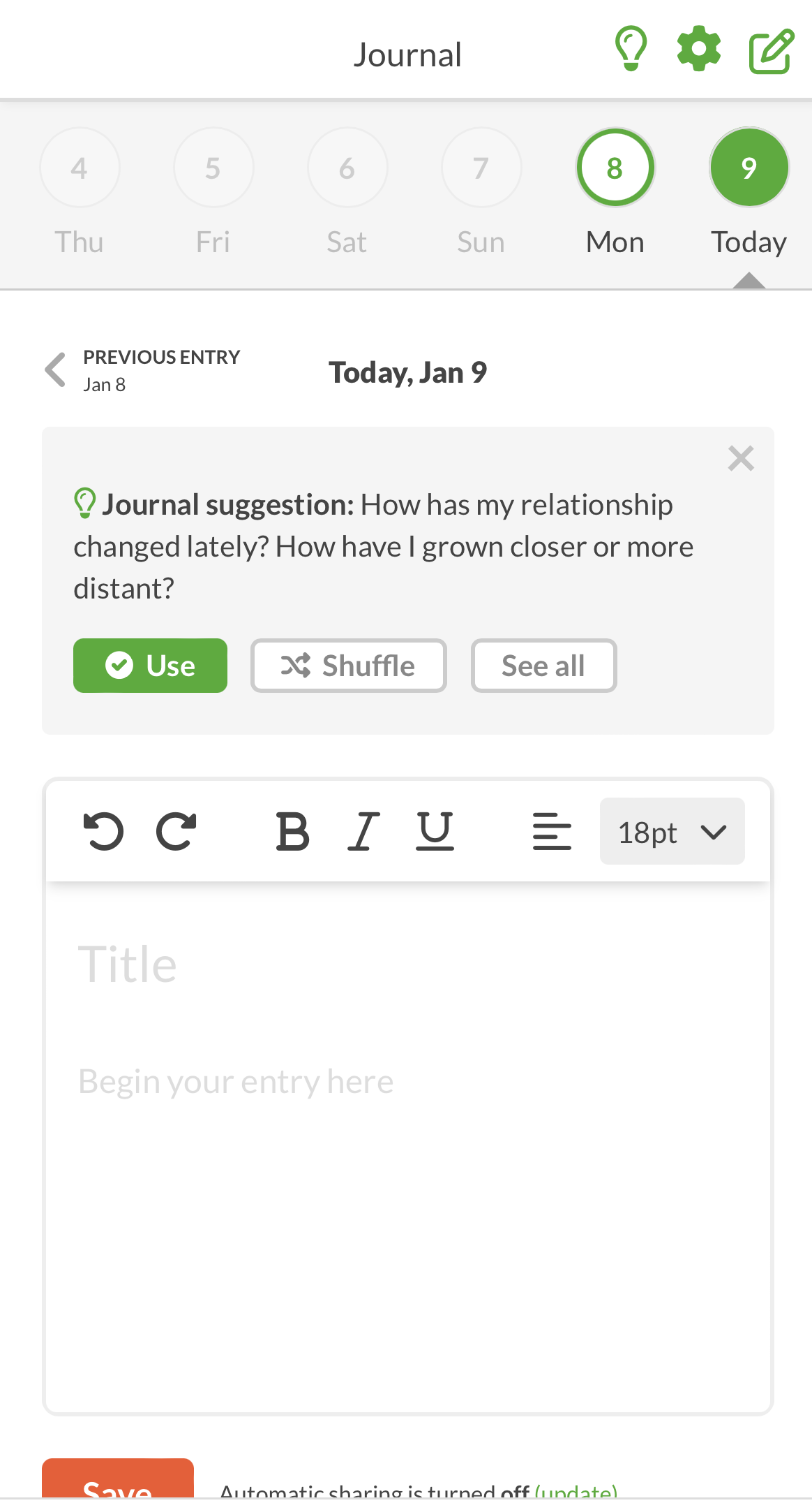 Screenshot of the BetterHelp journal