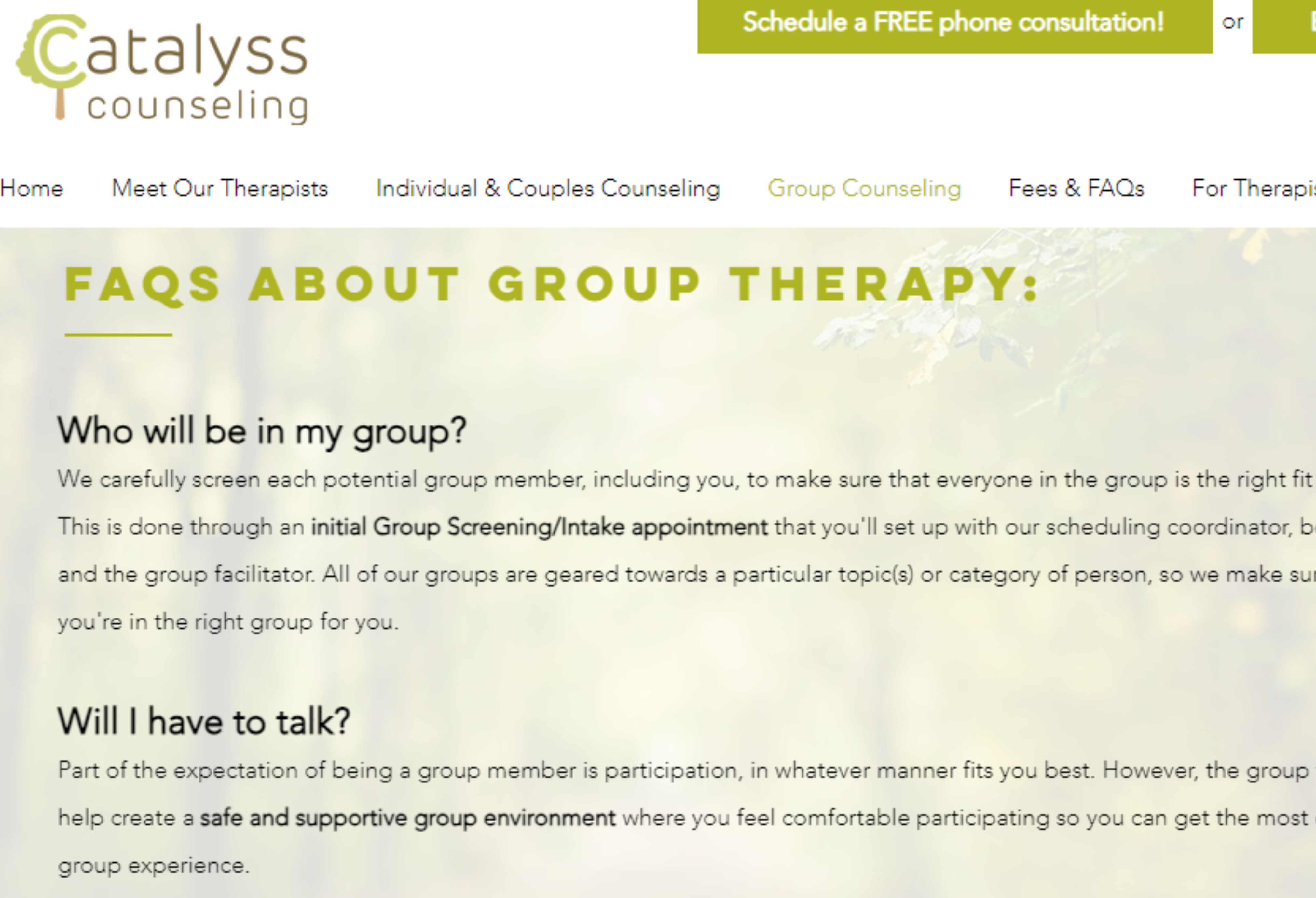 Image of Catalyss Online FAQS, Group Therapy