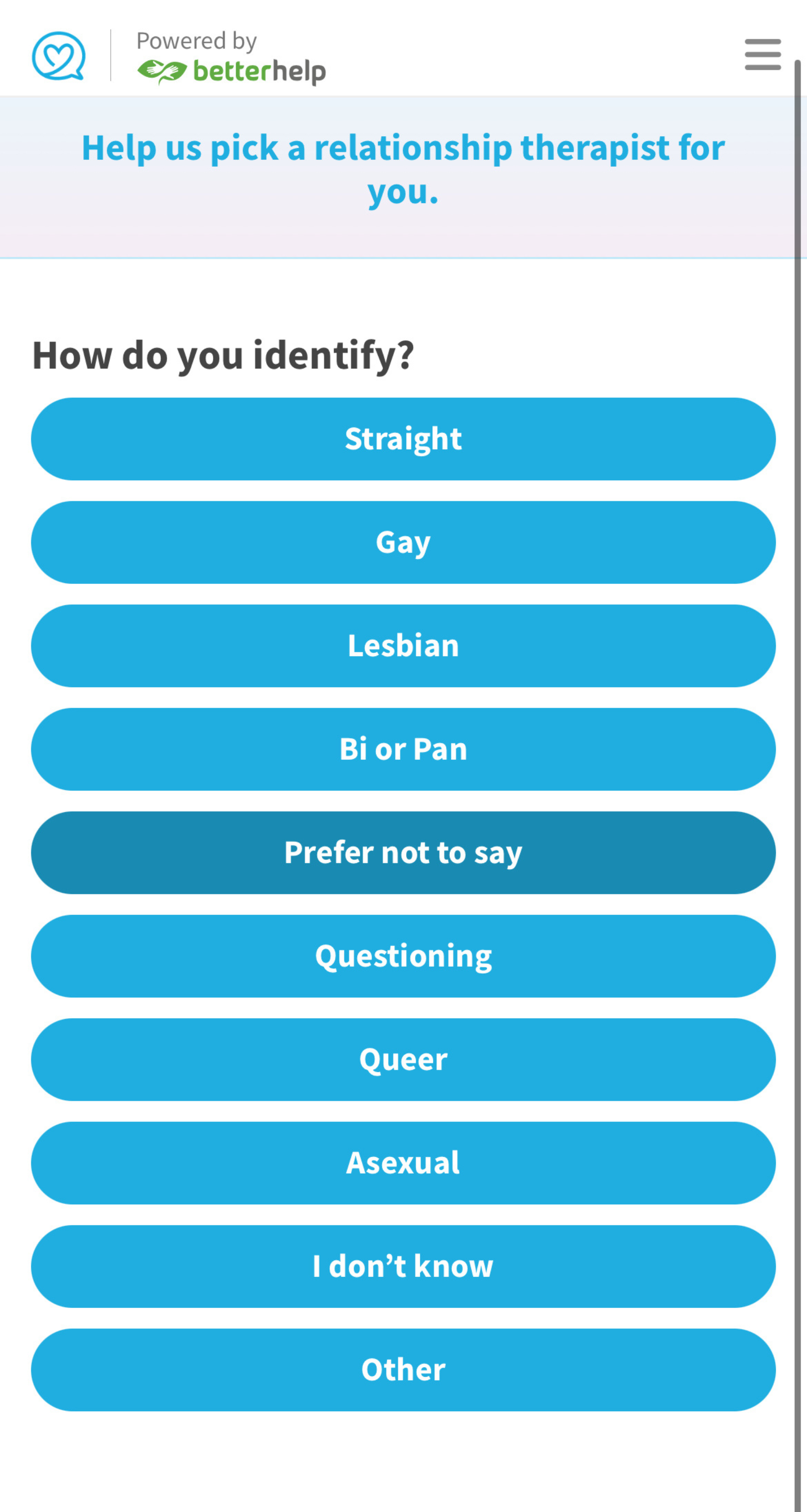 Regain intake questionnaire sexual identity questions