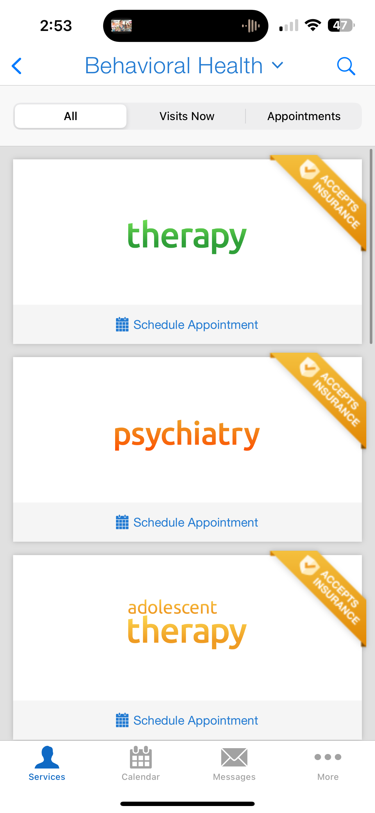 Image of behavioral health offerings by Amwell