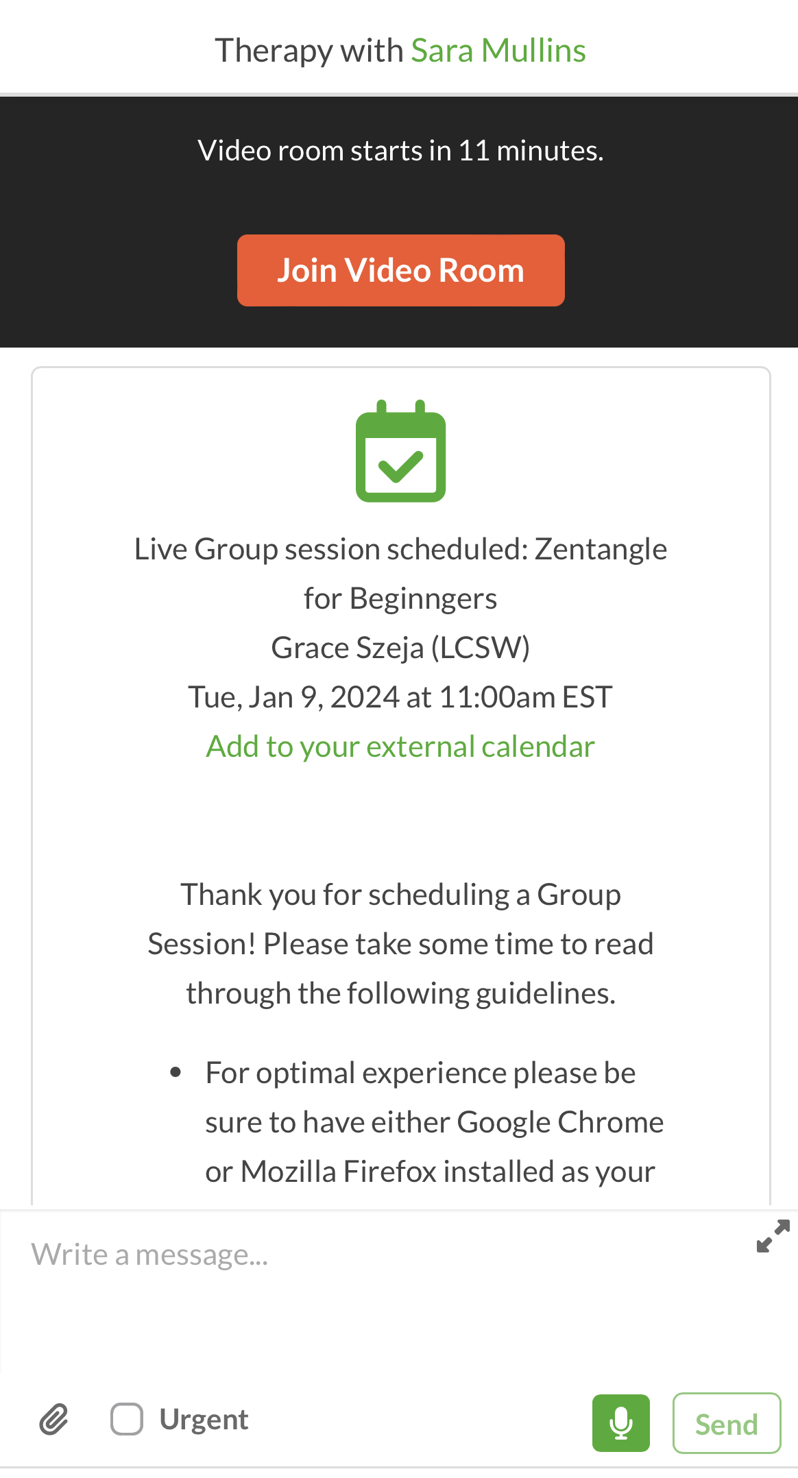 Screenshot of BetterHelp session waiting room