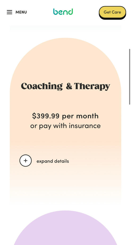 Bend Health coaching and therapy plan