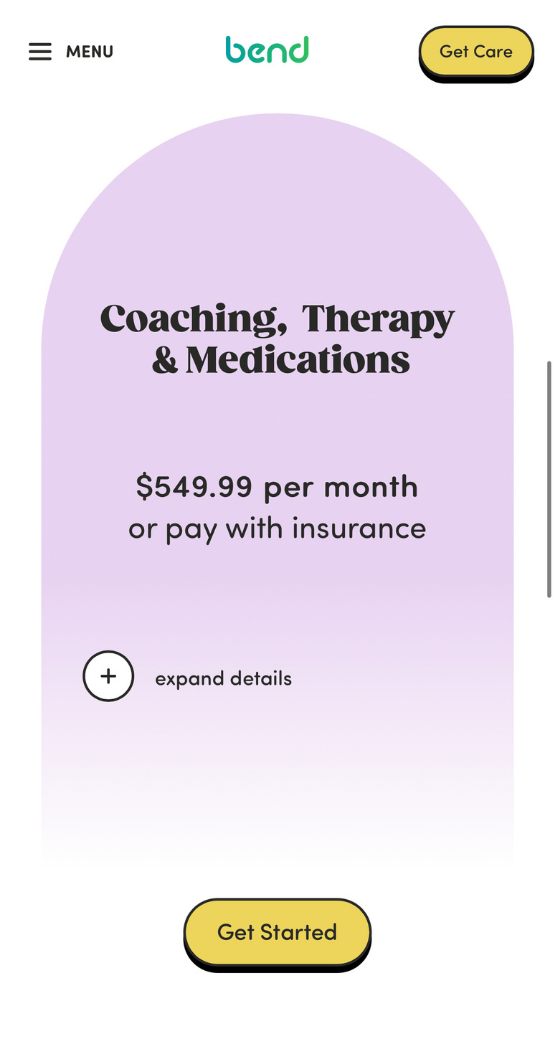 Bend Health coaching, therapy, medication plan