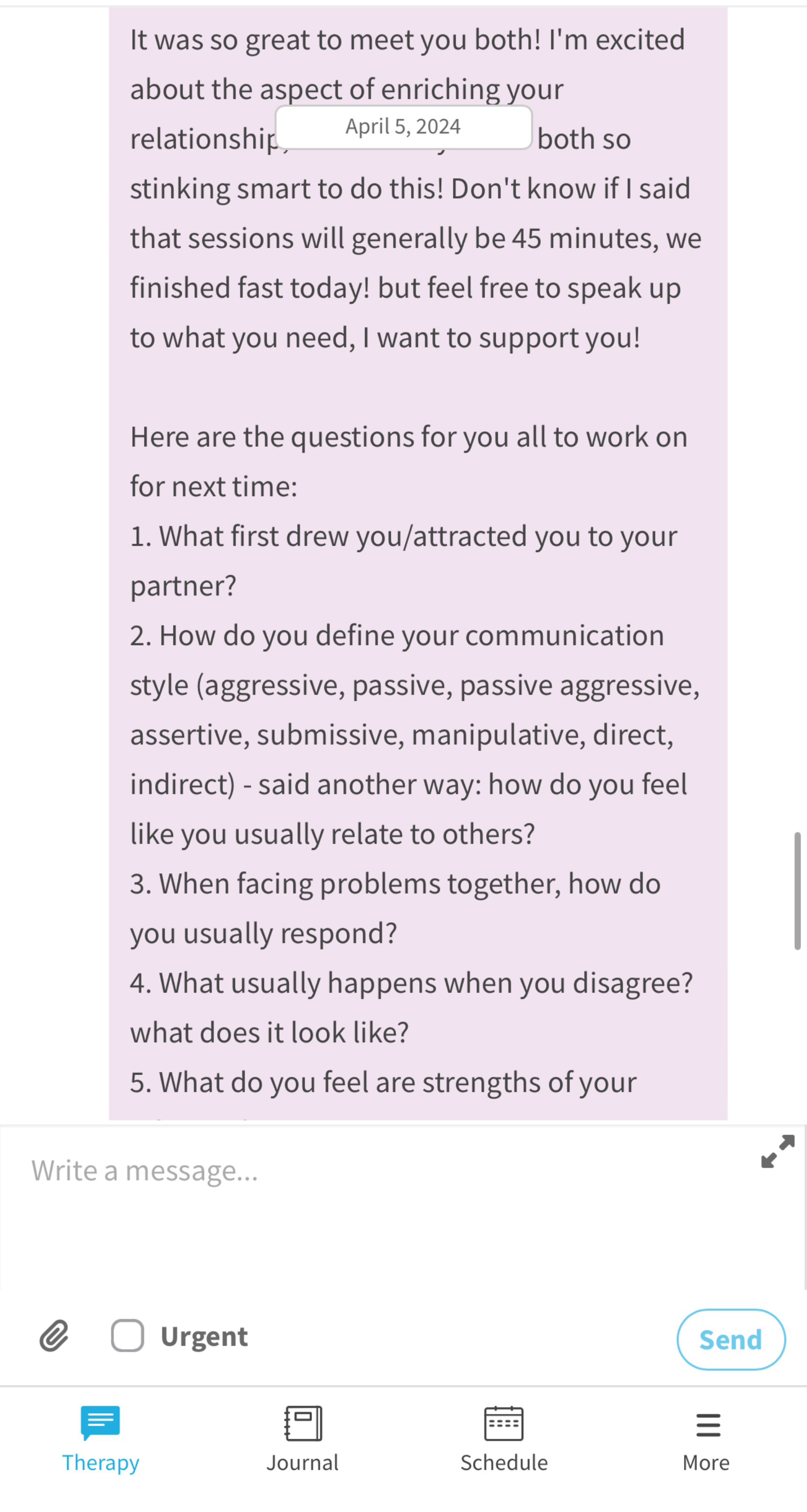 Messaging therapist in the Regain app