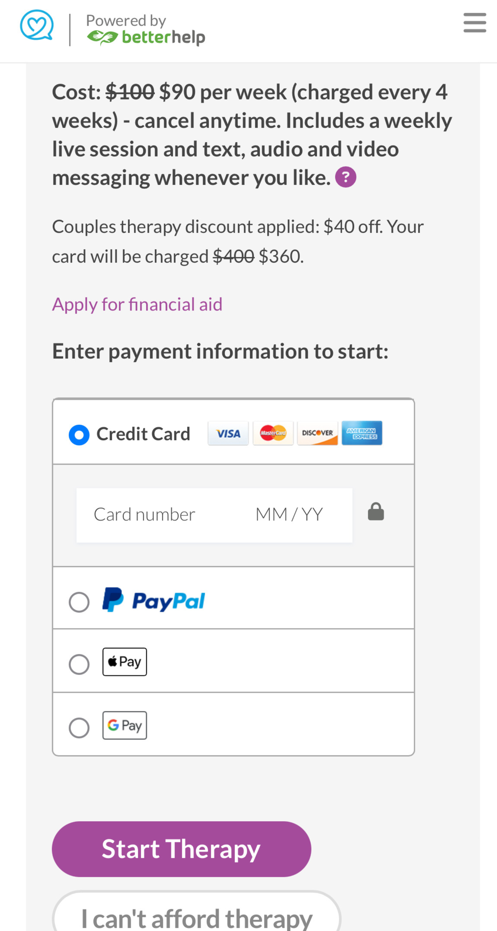 Regain therapy checkout