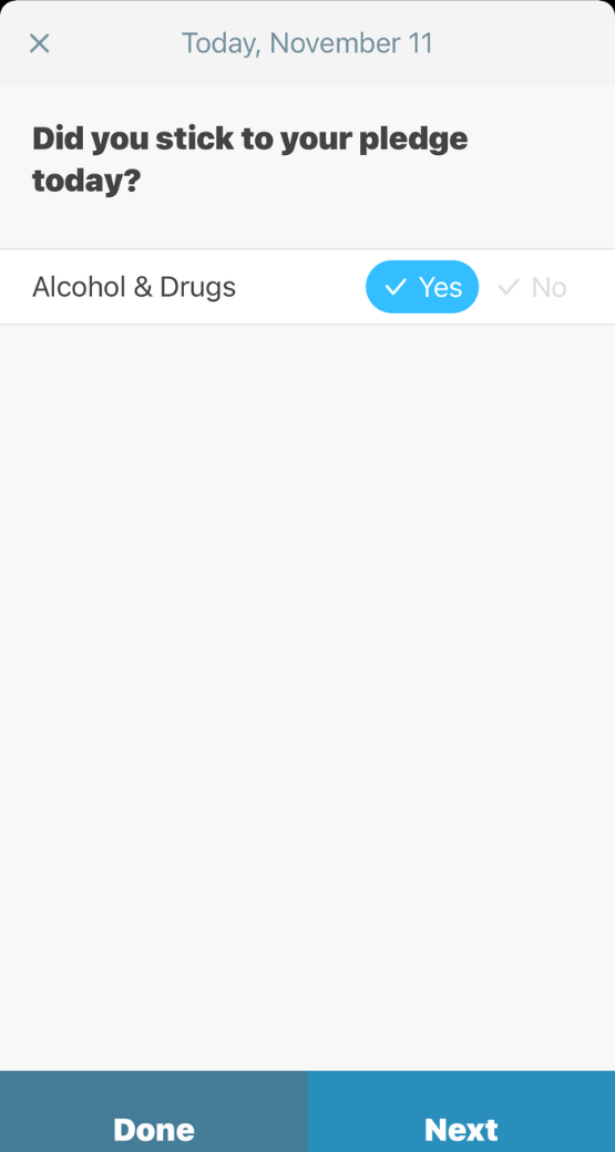 I Am Sober page that confirms you stayed sober that day