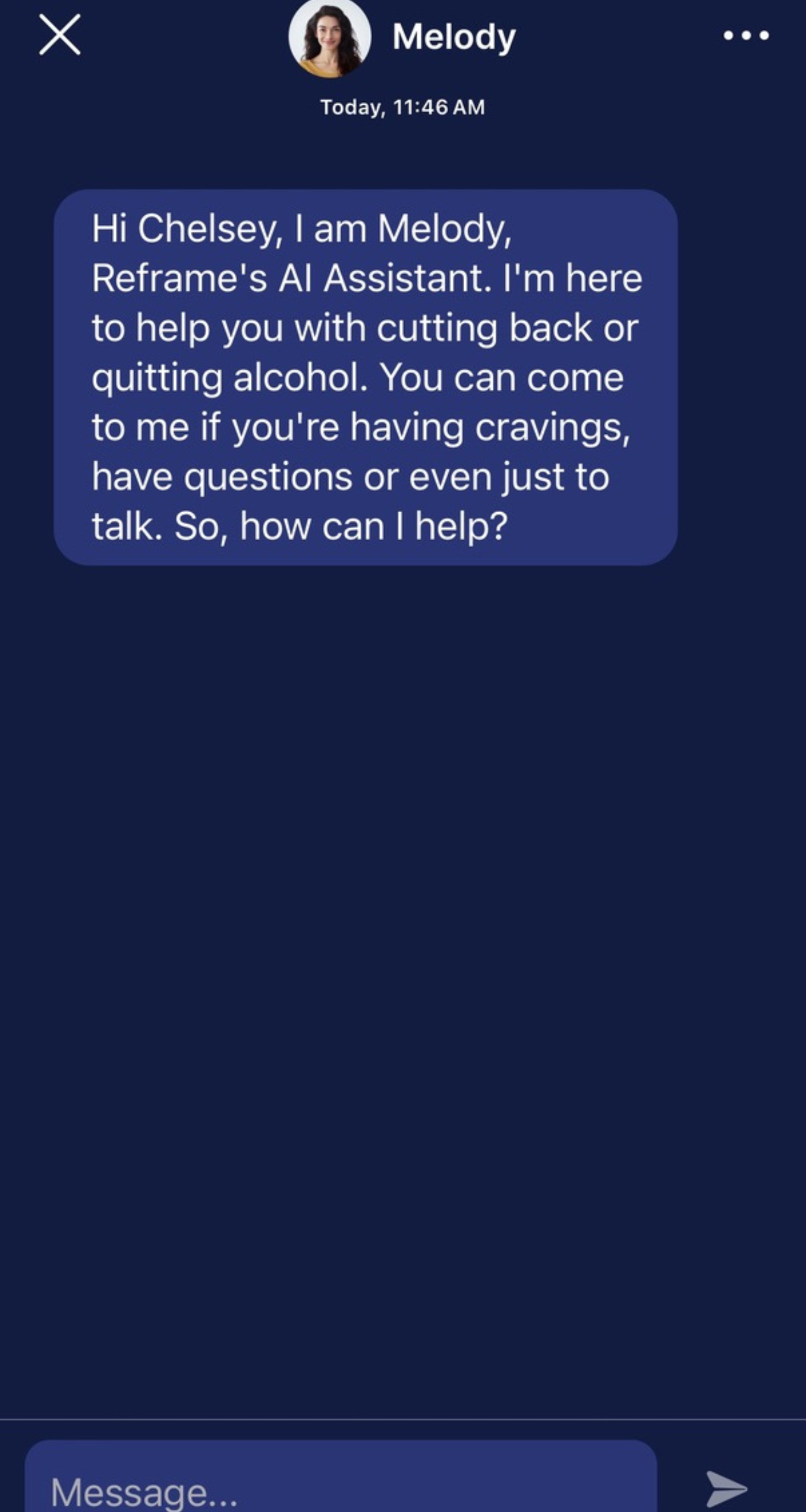 Screenshot of the AI assistant in the Reframe app