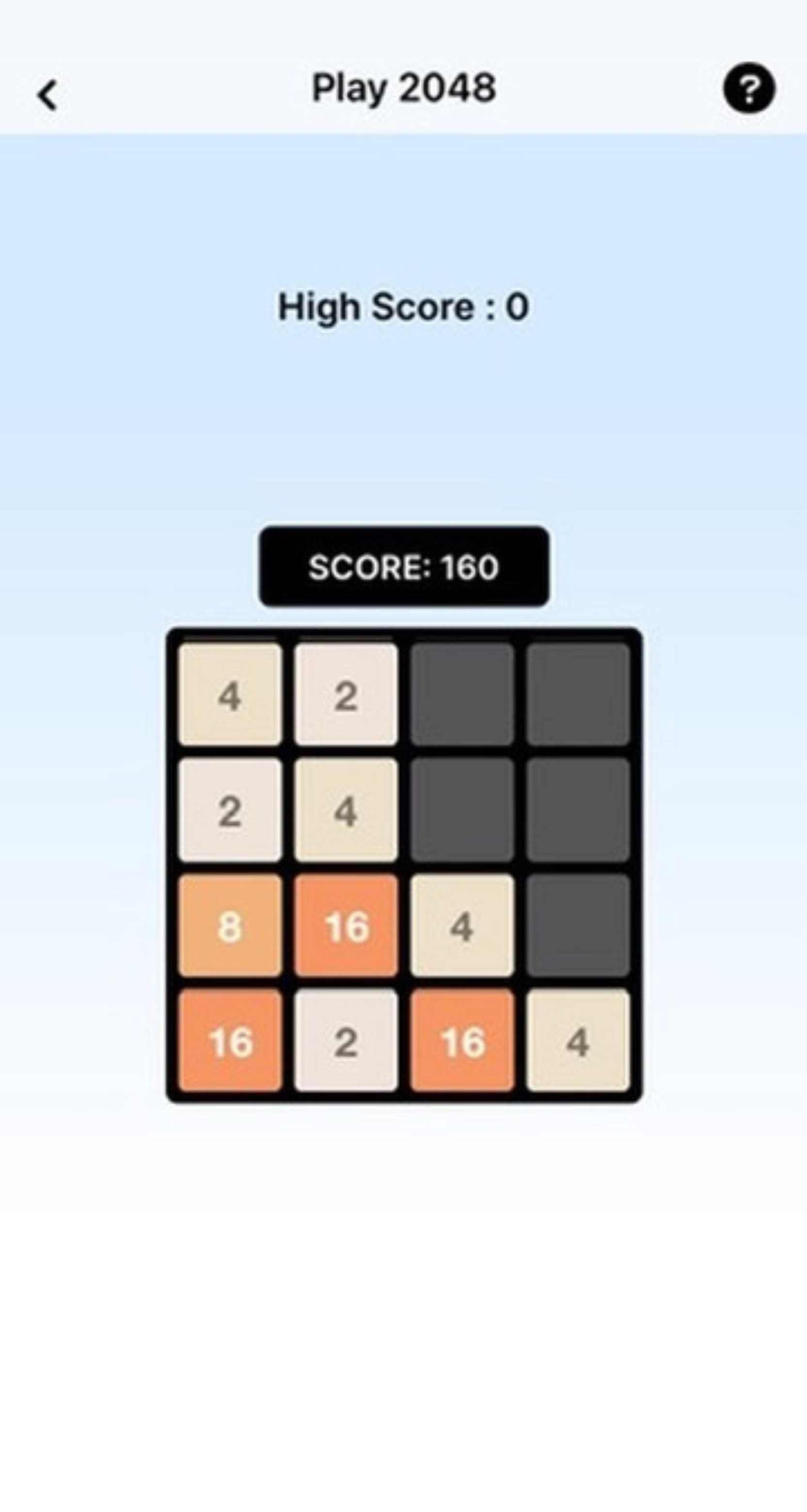 Screenshot of the game 2048 within the Reframe app
