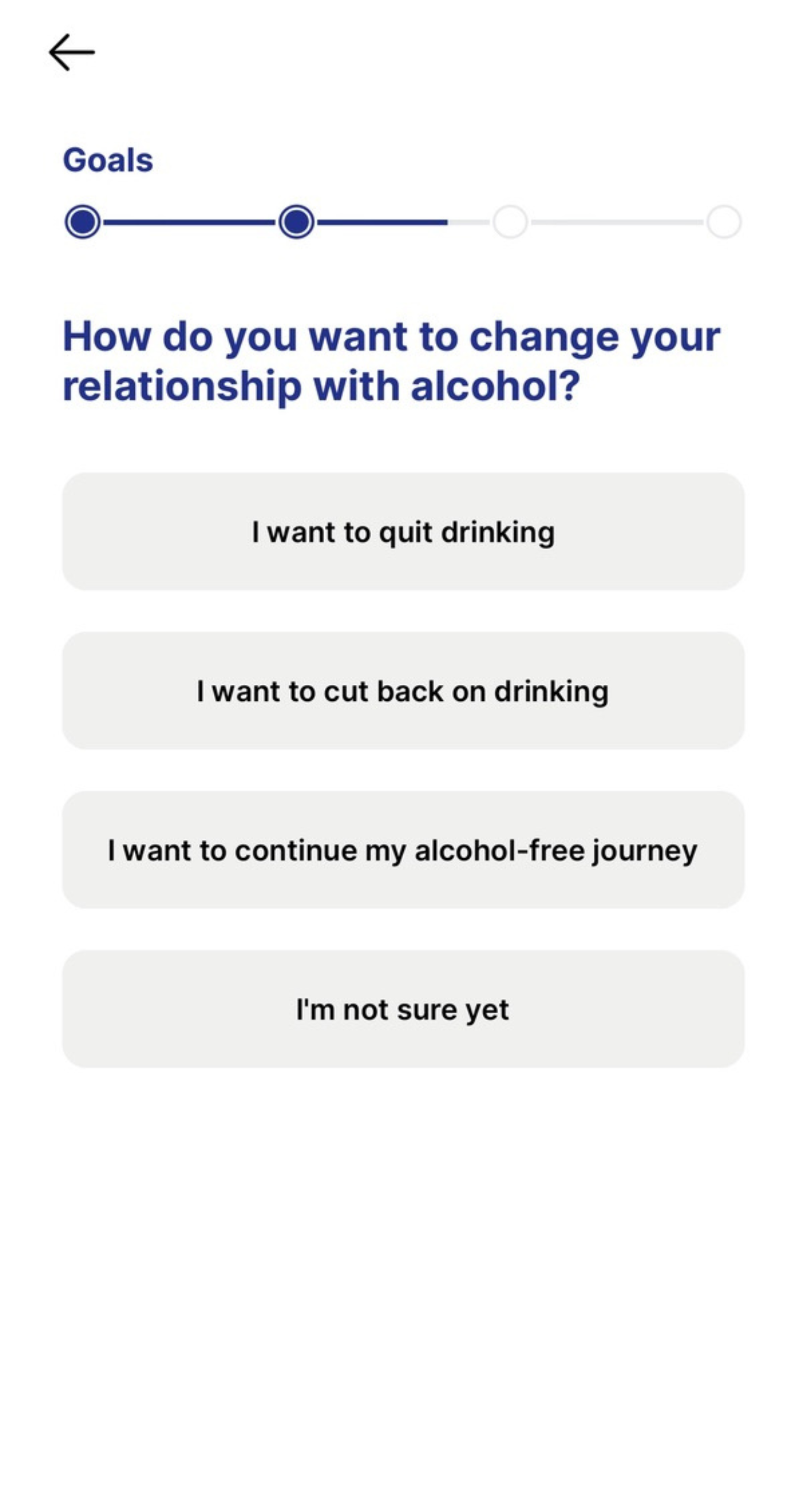 Screenshot of intake question within the Reframe app