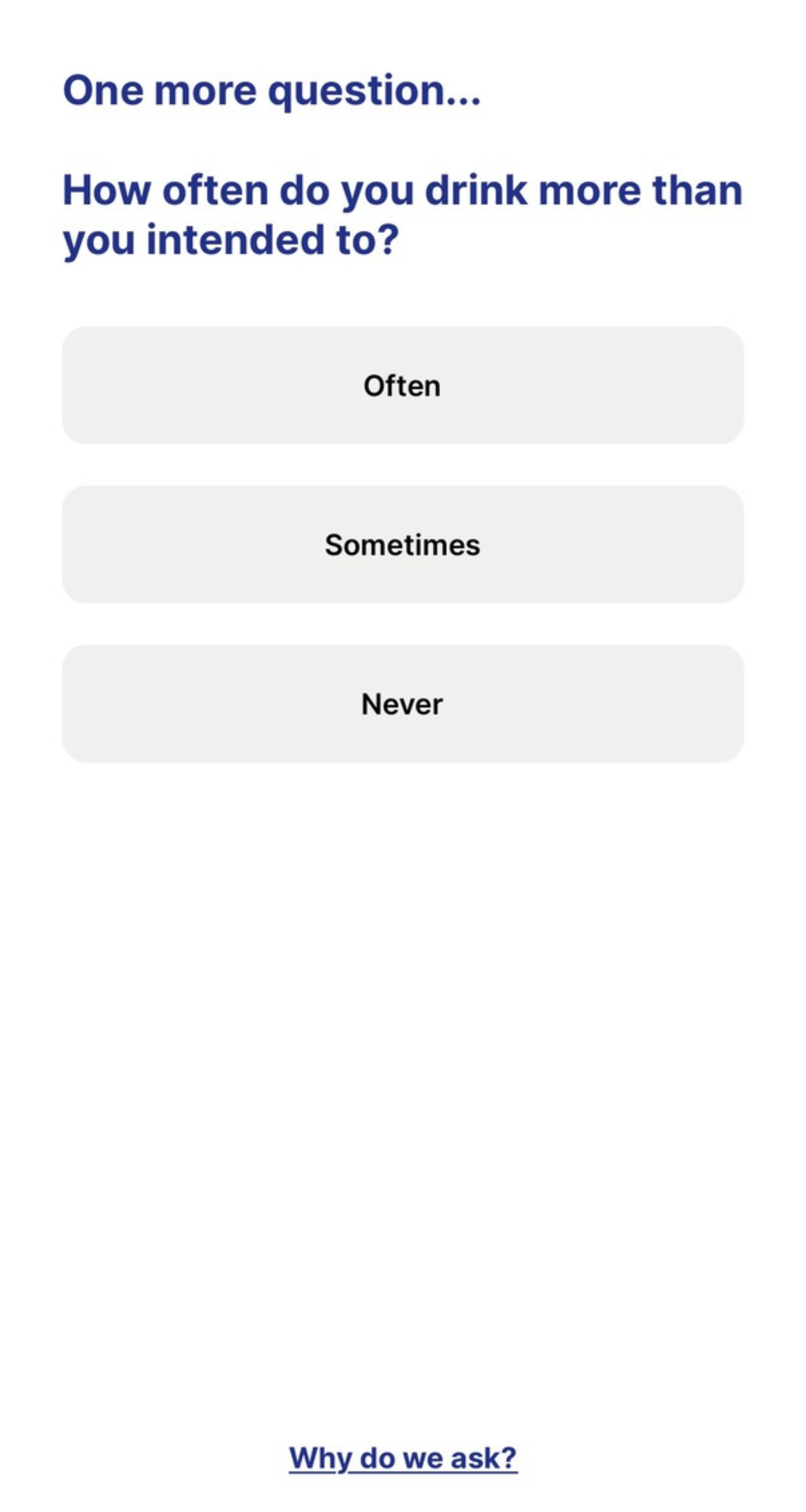 Screenshot of intake question within the Reframe app