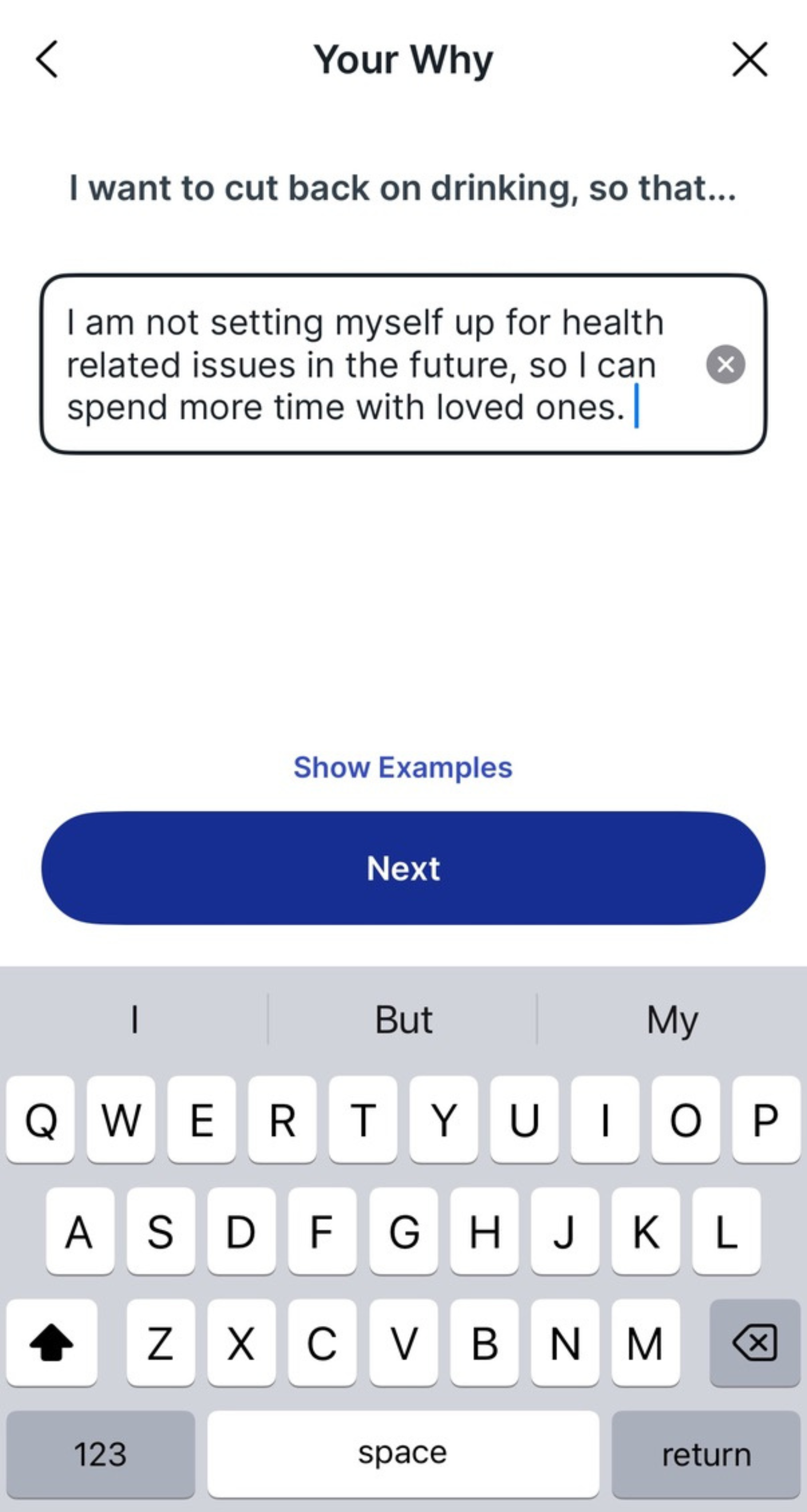 Screenshot of _Your Why_ question within the Reframe app