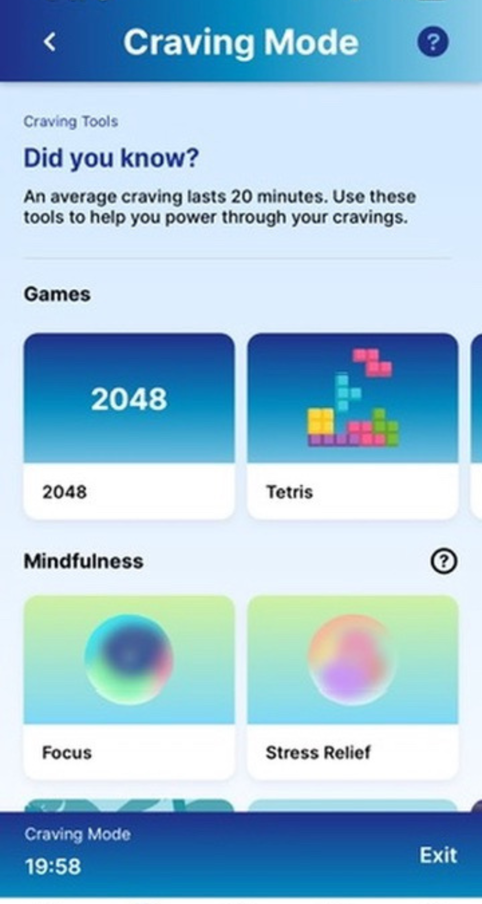Screenshot of cravings mode within the Reframe app