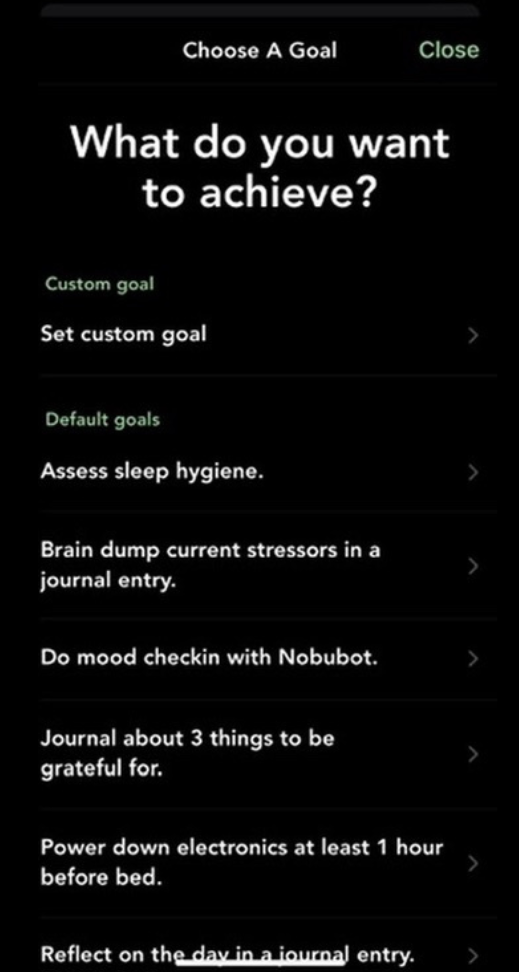 Screenshot of goal setting within the Nobu app