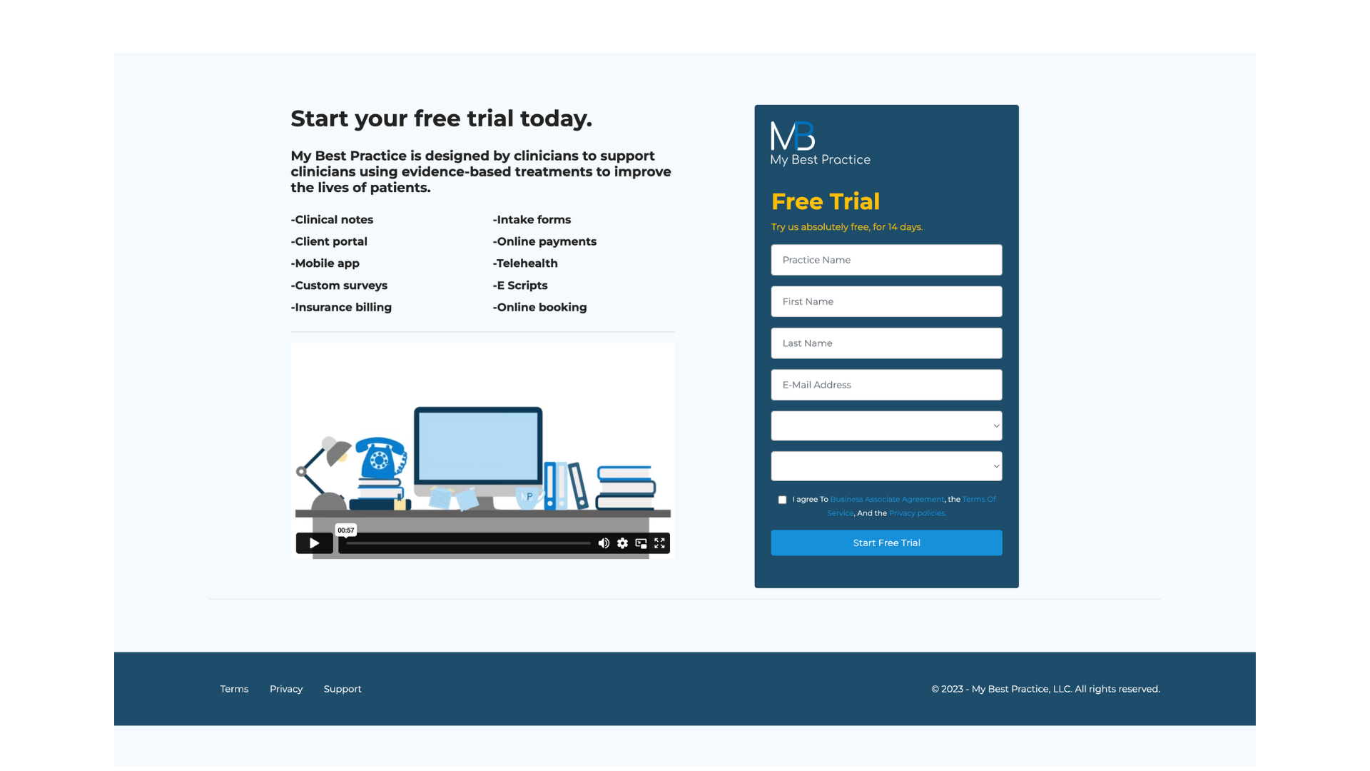 My Best Practice Review - Image of Sessions Health Free Trial Sign Up Page