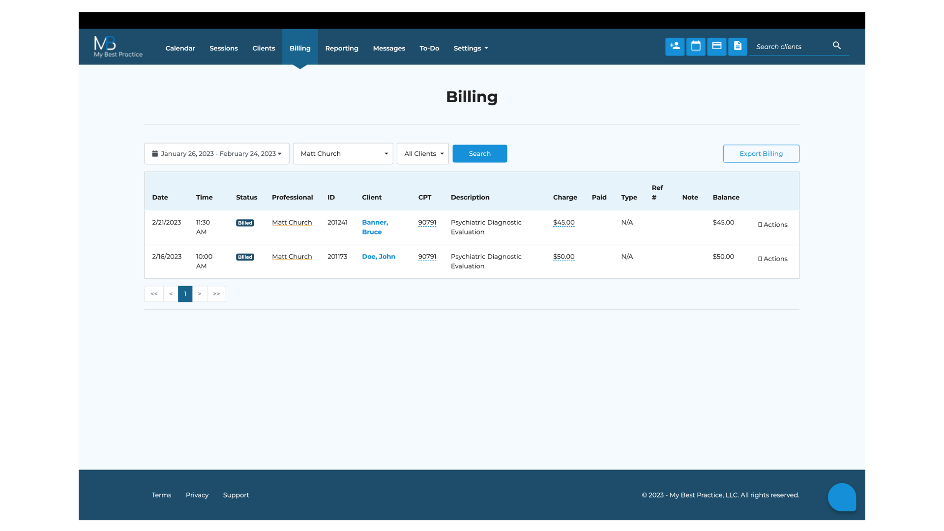 My Best Practice Review - My Best Practice Billing Dashboard
