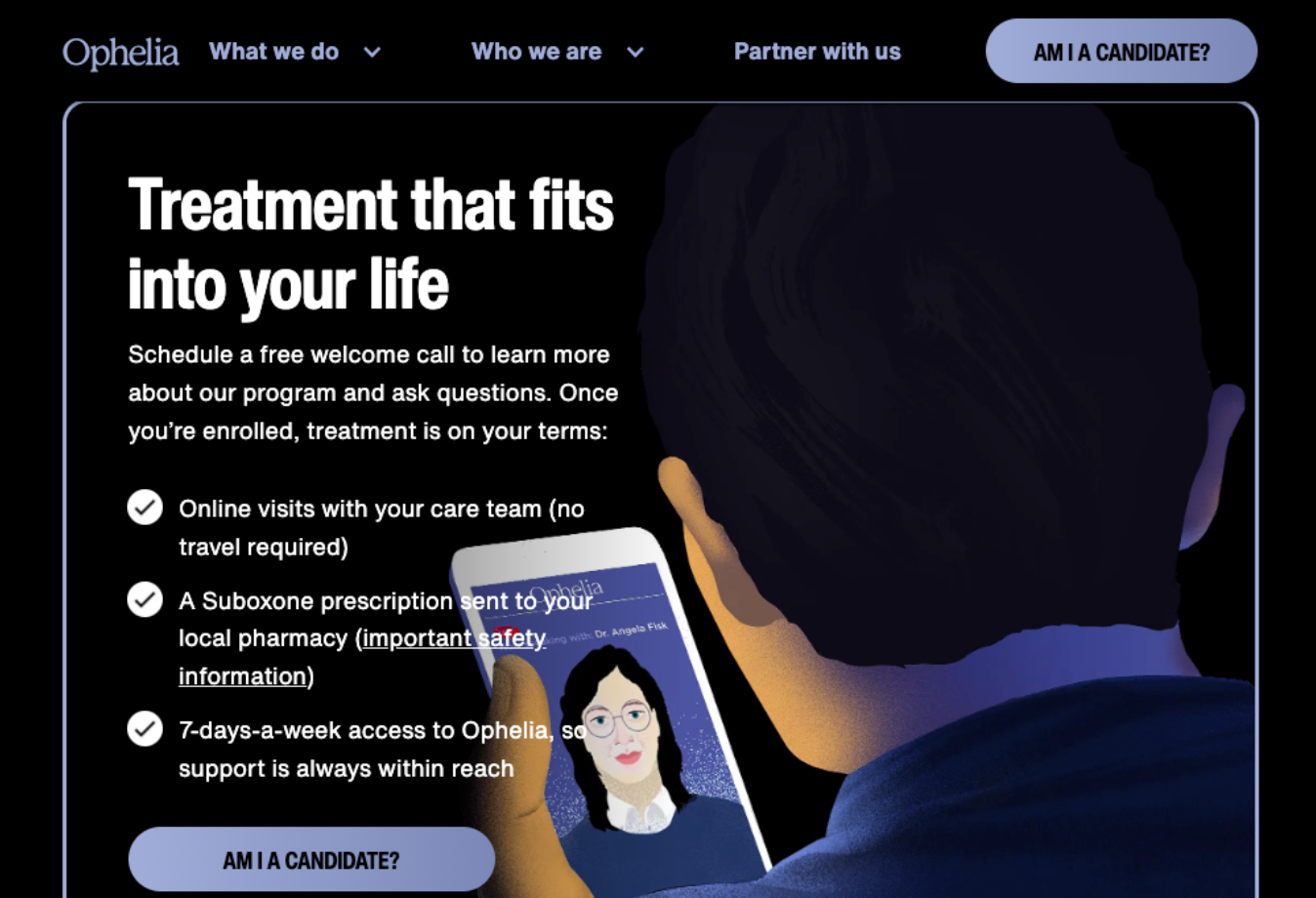 Ophelia page that explains how treatment fits into your life