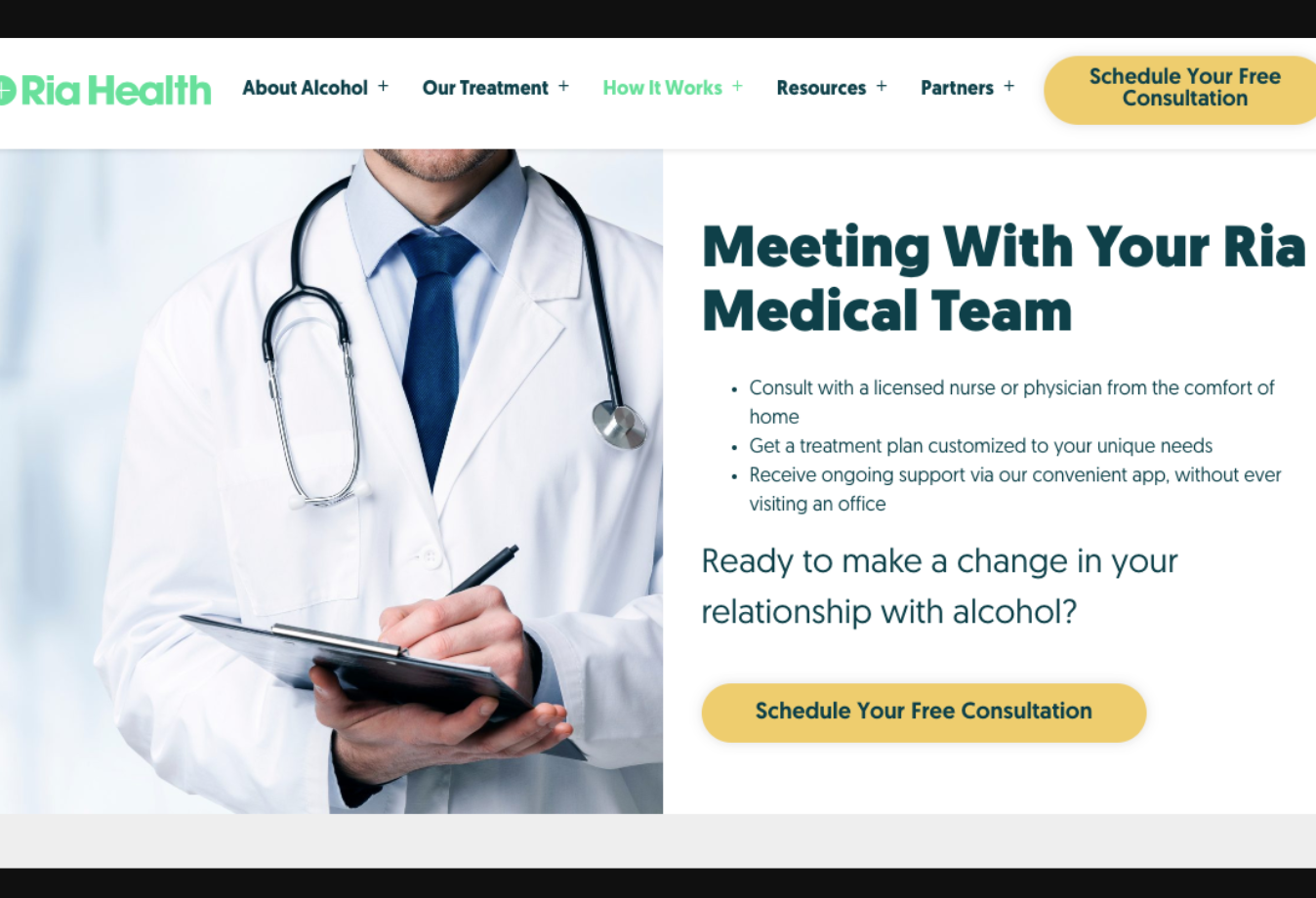 Page that introduces you to Ria Health medical team