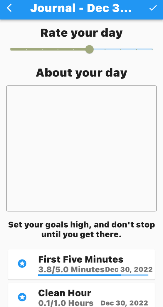 Sober Time sobriety and mood check page